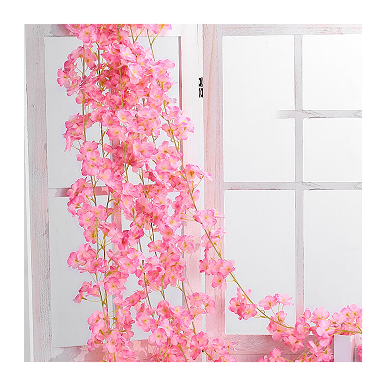 Artificial Flower Rattan Single 1.8m 135pcs Flowers Head Vivid Decorative Silk Plastic Hanging Fake Rattan for Decoration Deep Pink - Image 4