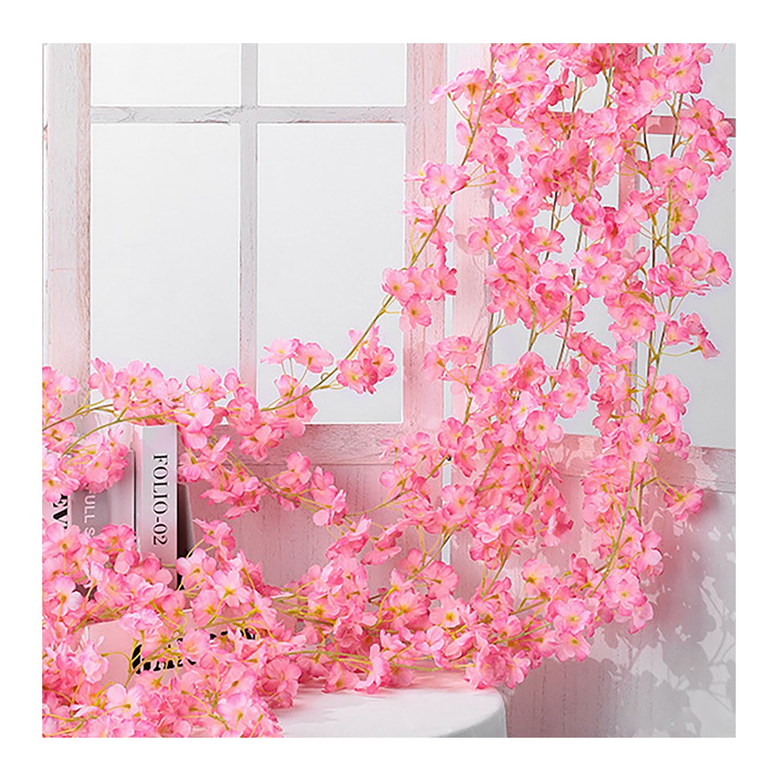 Artificial Flower Rattan Single 1.8m 135pcs Flowers Head Vivid Decorative Silk Plastic Hanging Fake Rattan for Decoration Deep Pink - Image 6