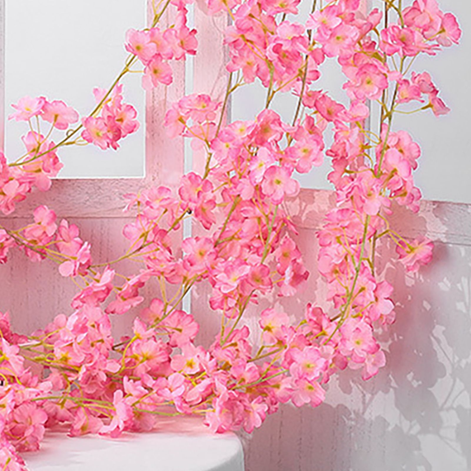 Artificial Flower Rattan Single 1.8m 135pcs Flowers Head Vivid Decorative Silk Plastic Hanging Fake Rattan for Decoration Deep Pink - Image 8