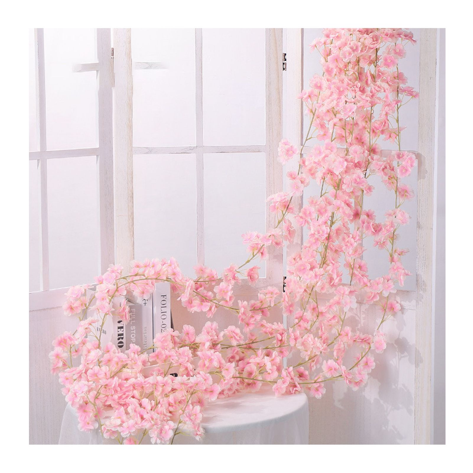Artificial Flower Rattan Single 1.8m 135pcs Flowers Head Vivid Decorative Silk Plastic Hanging Fake Rattan for Decoration Flesh Pink - Image 1