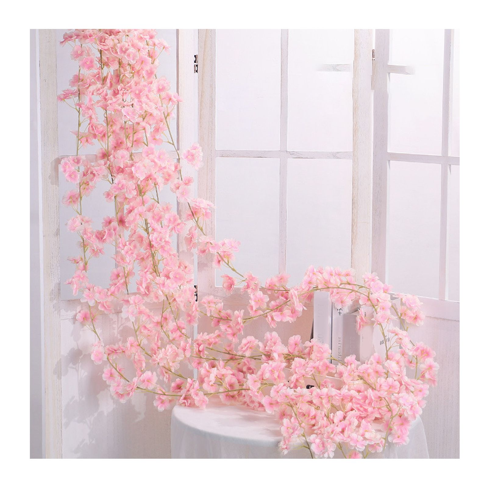 Artificial Flower Rattan Single 1.8m 135pcs Flowers Head Vivid Decorative Silk Plastic Hanging Fake Rattan for Decoration Flesh Pink - Image 2