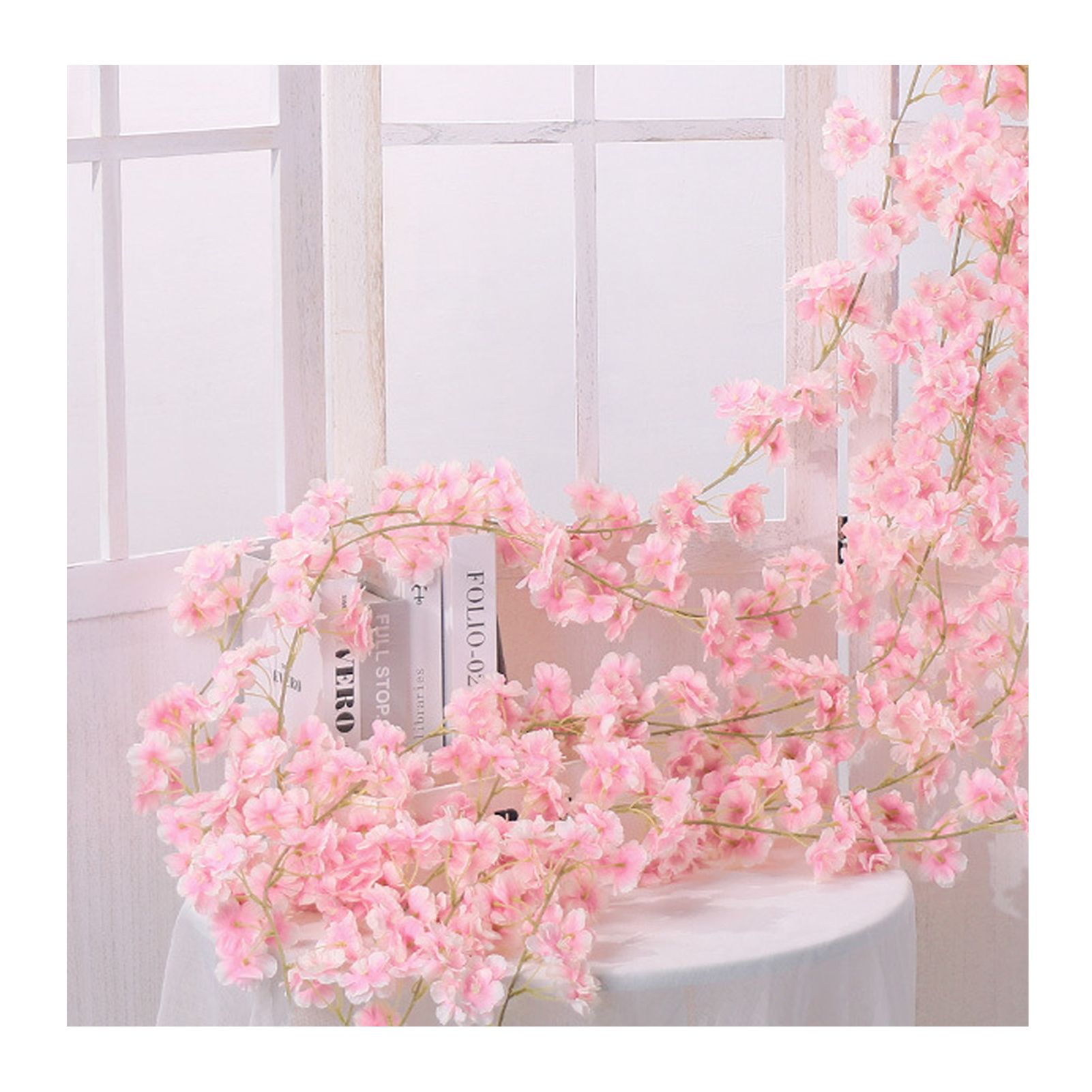 Artificial Flower Rattan Single 1.8m 135pcs Flowers Head Vivid Decorative Silk Plastic Hanging Fake Rattan for Decoration Flesh Pink - Image 3