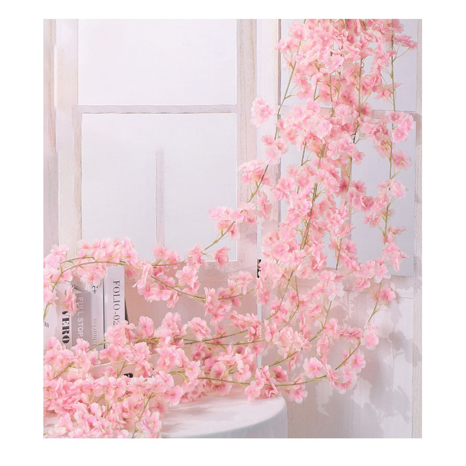 Artificial Flower Rattan Single 1.8m 135pcs Flowers Head Vivid Decorative Silk Plastic Hanging Fake Rattan for Decoration Flesh Pink - Image 5