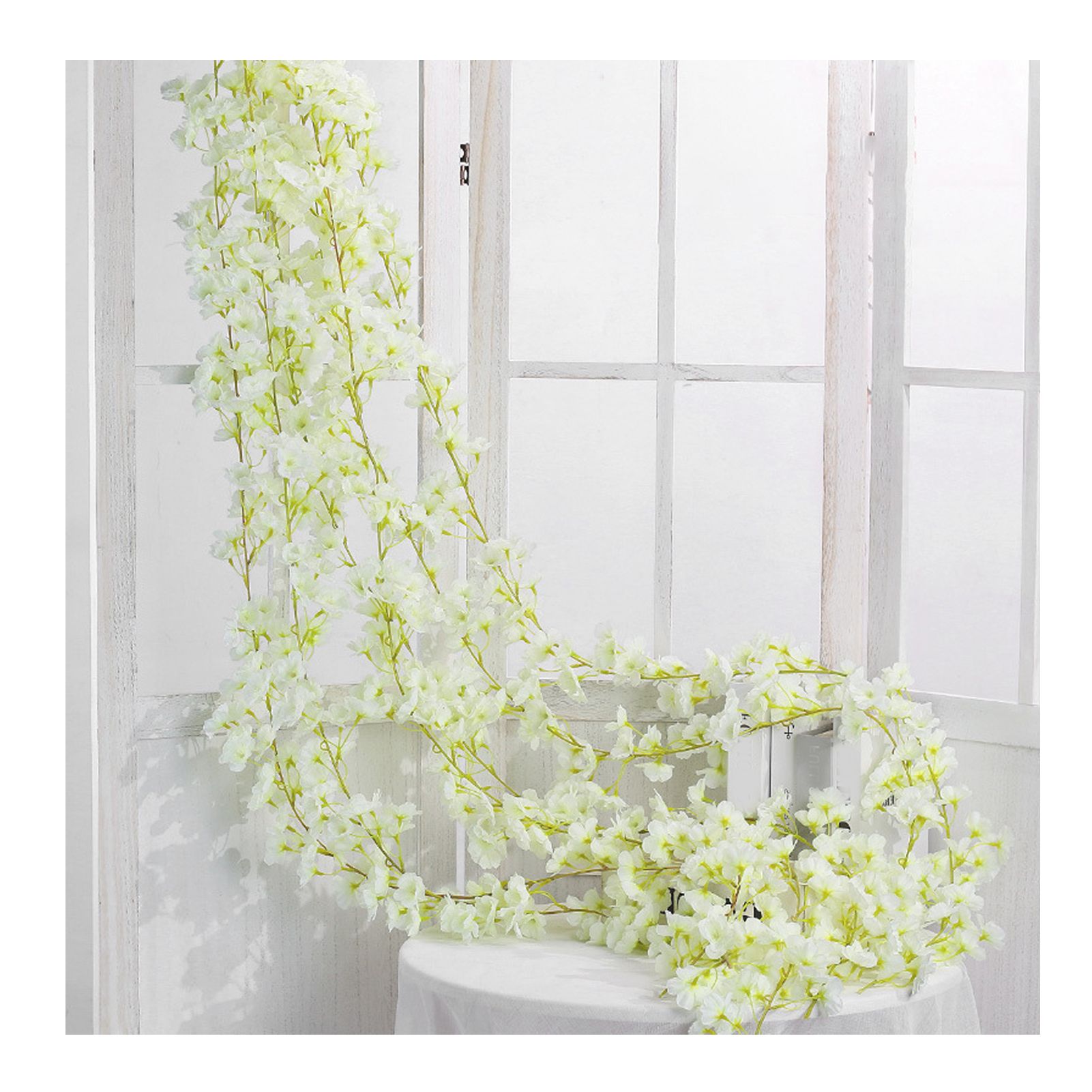 Artificial Flower Rattan Single 1.8m 135pcs Flowers Head Vivid Decorative Silk Plastic Hanging Fake Rattan for Decoration White - Image 2