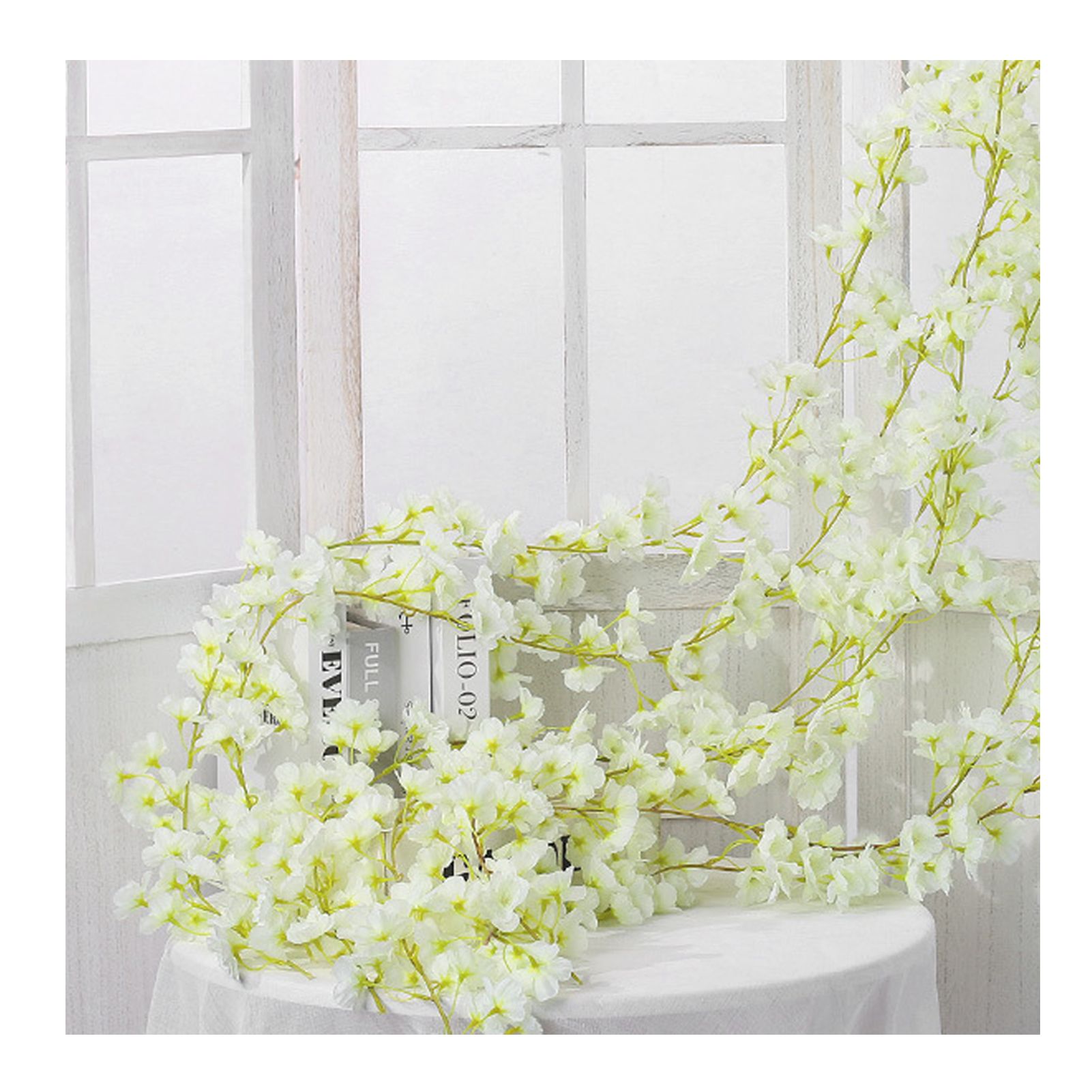 Artificial Flower Rattan Single 1.8m 135pcs Flowers Head Vivid Decorative Silk Plastic Hanging Fake Rattan for Decoration White - Image 3