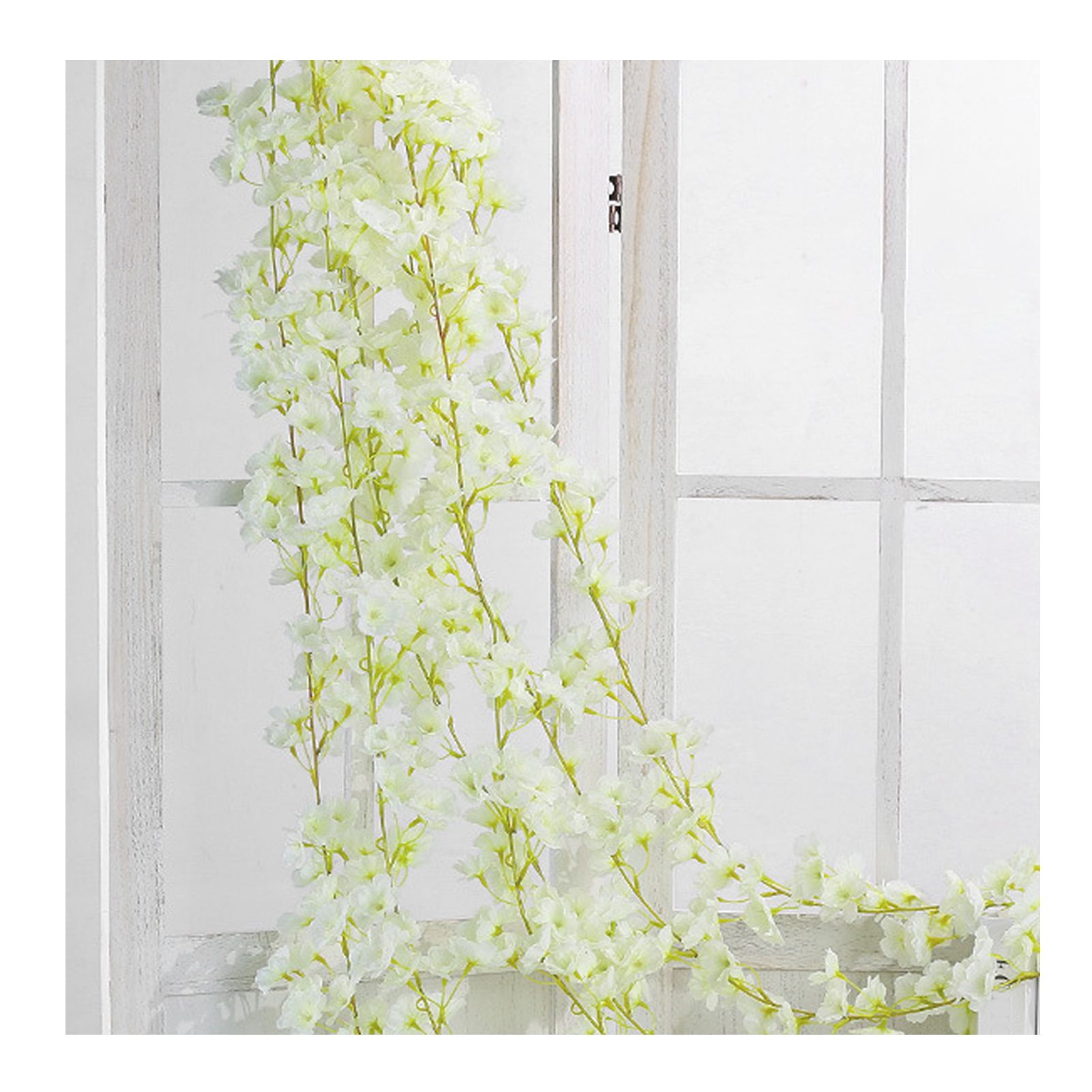Artificial Flower Rattan Single 1.8m 135pcs Flowers Head Vivid Decorative Silk Plastic Hanging Fake Rattan for Decoration White - Image 4