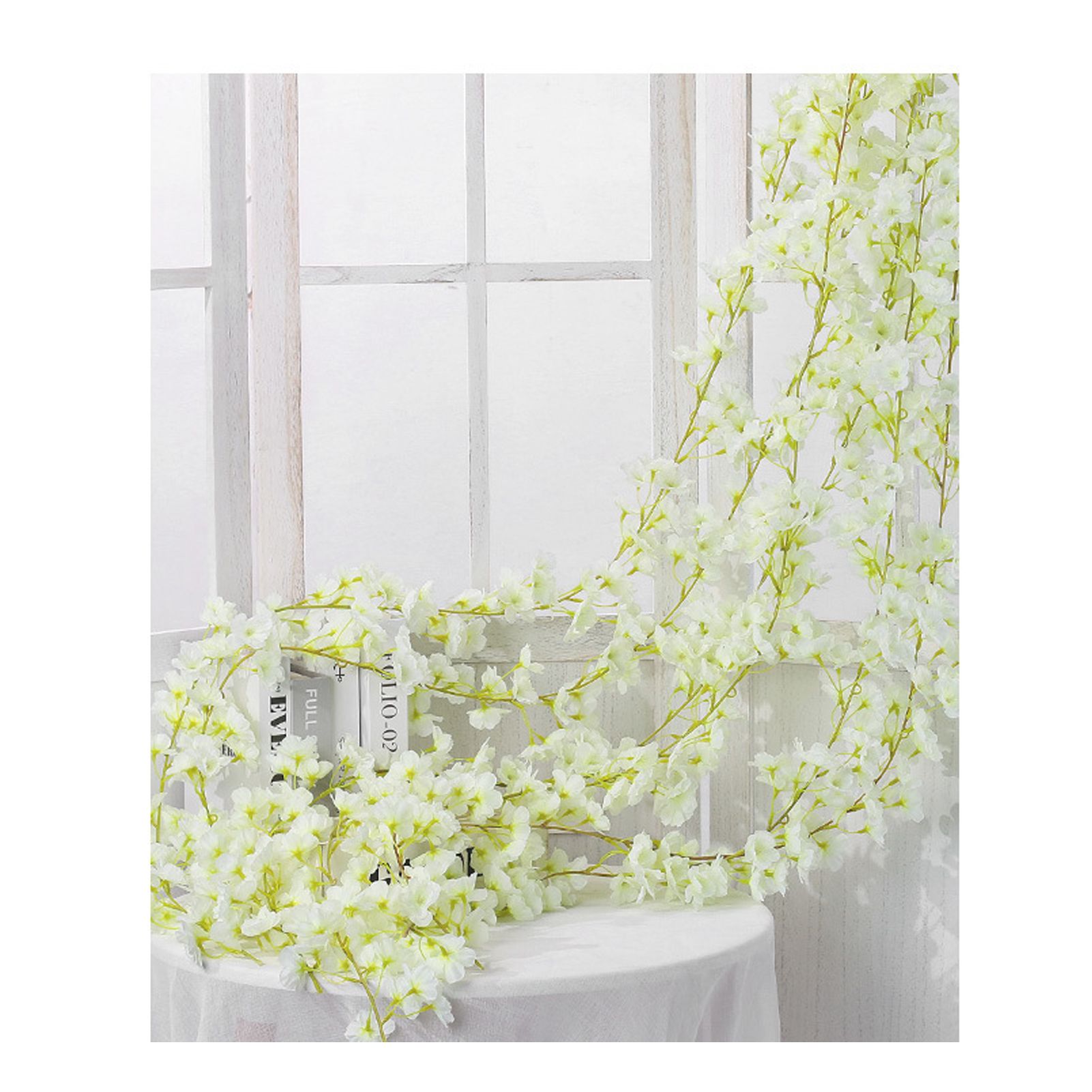 Artificial Flower Rattan Single 1.8m 135pcs Flowers Head Vivid Decorative Silk Plastic Hanging Fake Rattan for Decoration White - Image 5