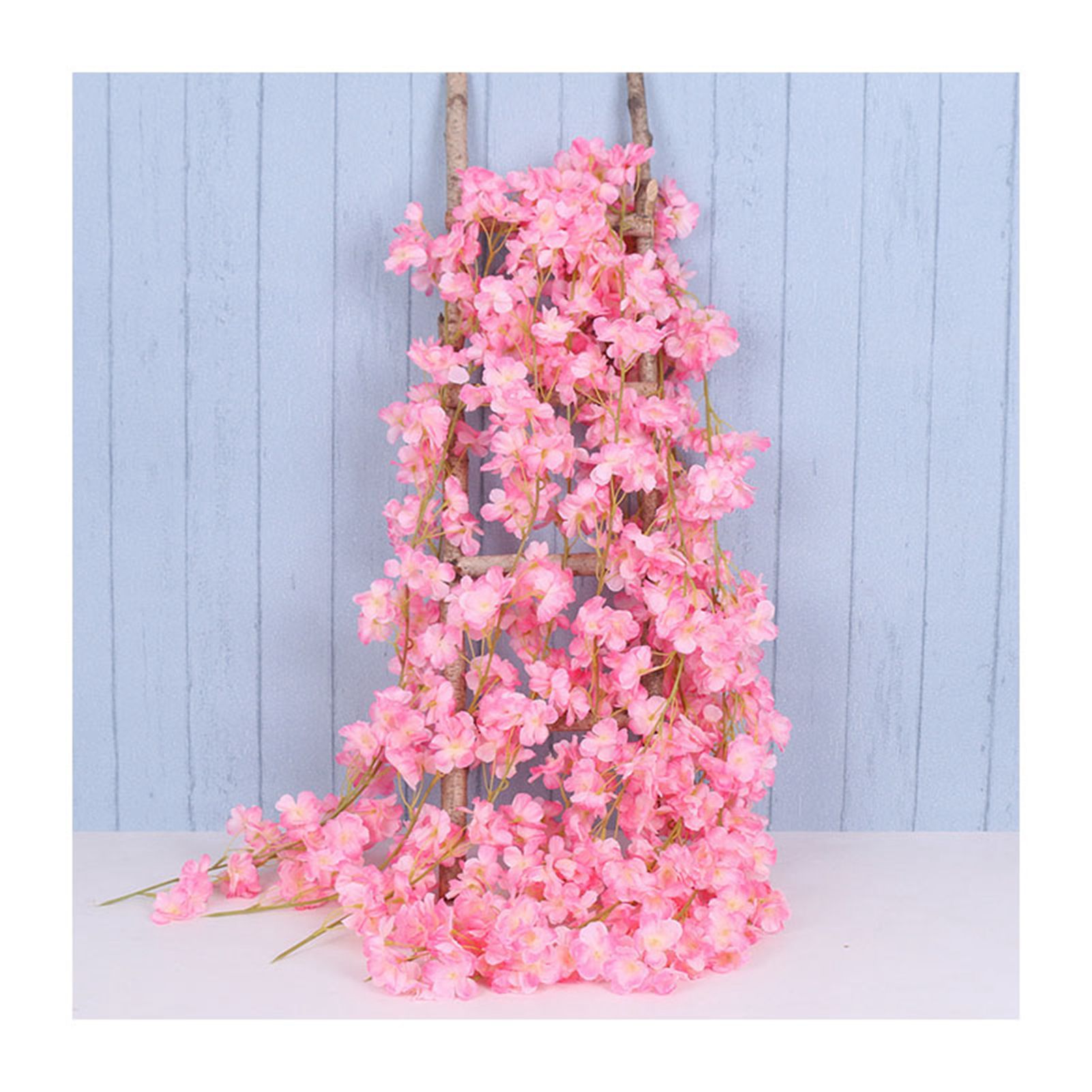 1.8m 256 Simulated Artificial Sakura Flower Garland Hanging Vines for Spring Home Room Wedding Party Decor Dark Pink - Image 1