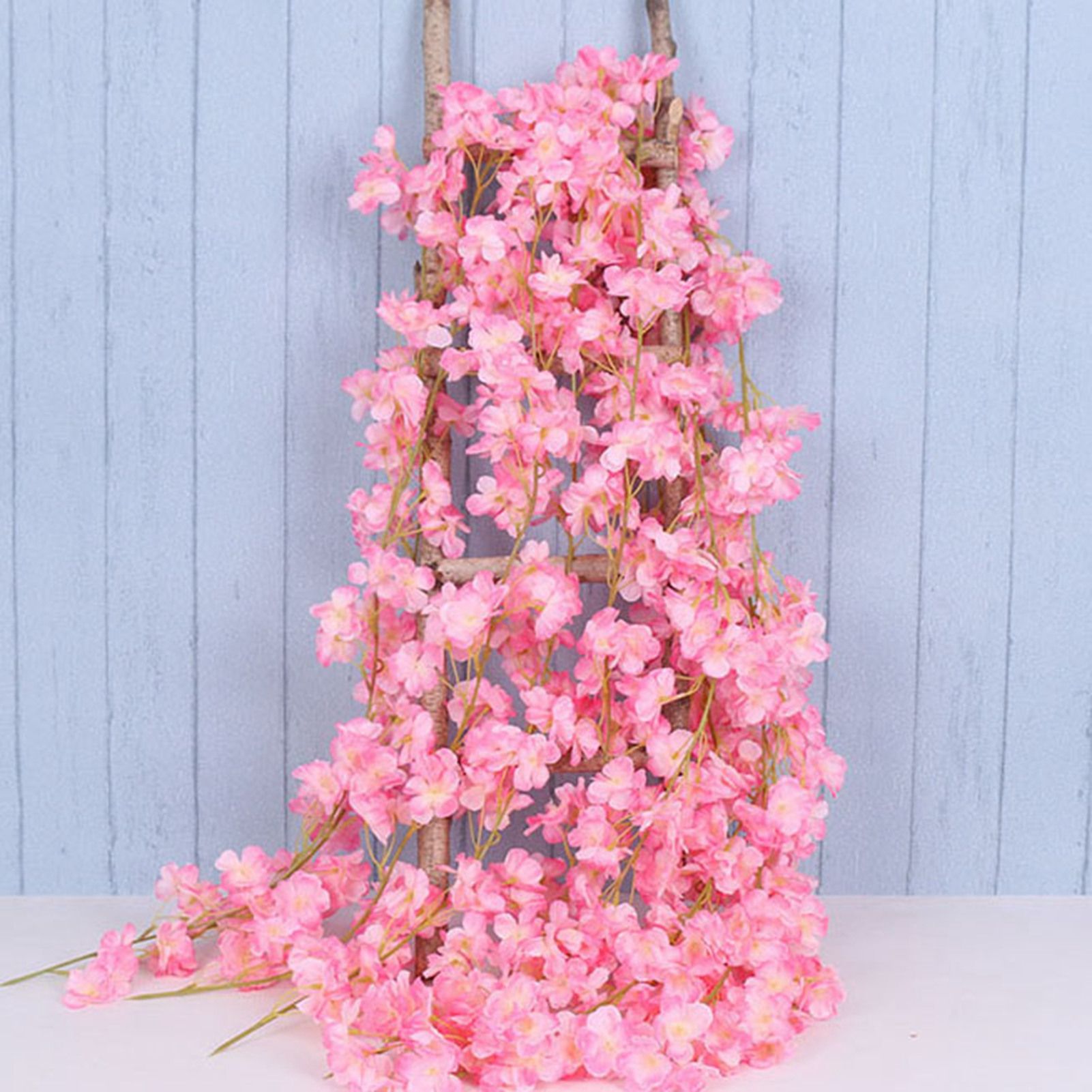 1.8m 256 Simulated Artificial Sakura Flower Garland Hanging Vines for Spring Home Room Wedding Party Decor Dark Pink - Image 2