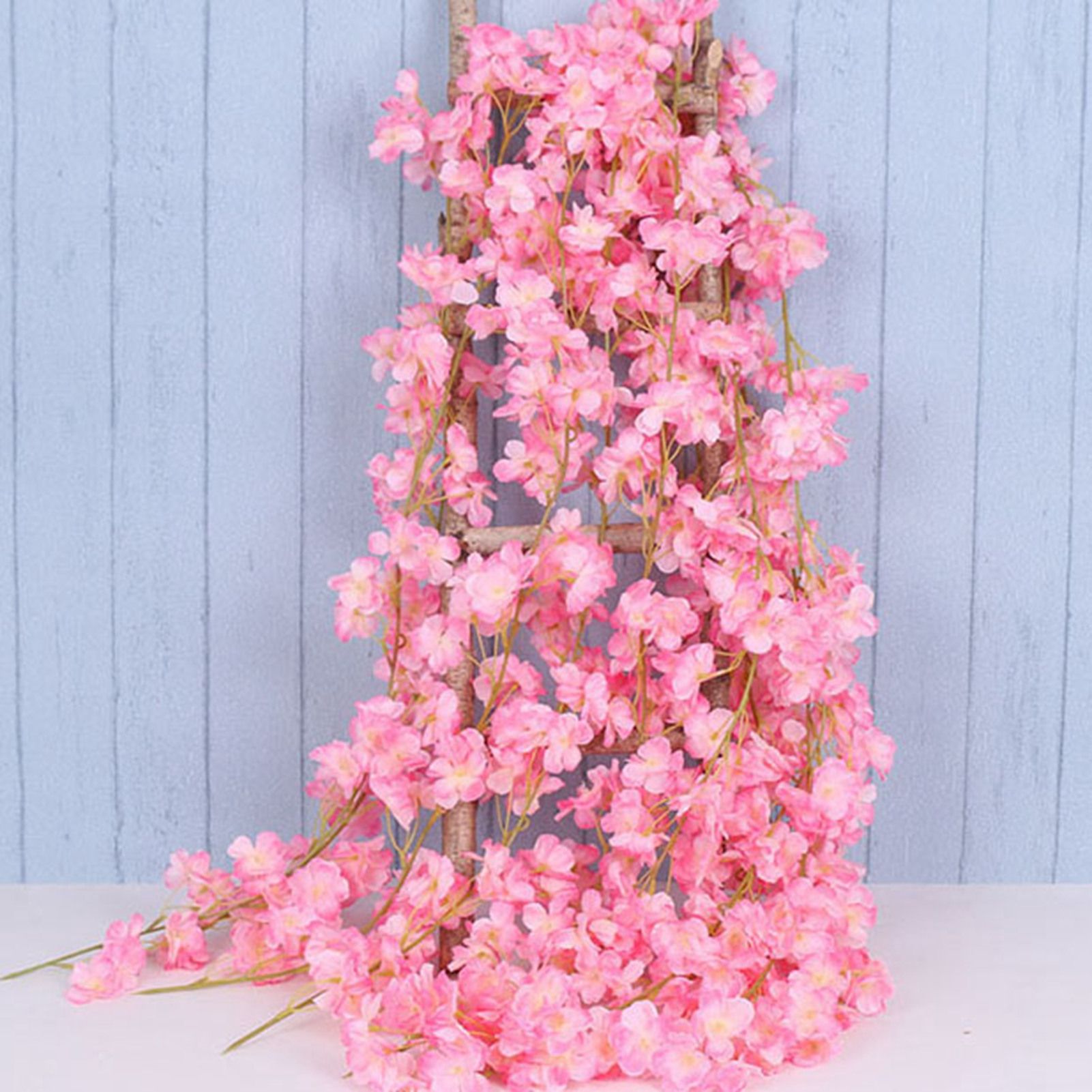 1.8m 256 Simulated Artificial Sakura Flower Garland Hanging Vines for Spring Home Room Wedding Party Decor Dark Pink - Image 3