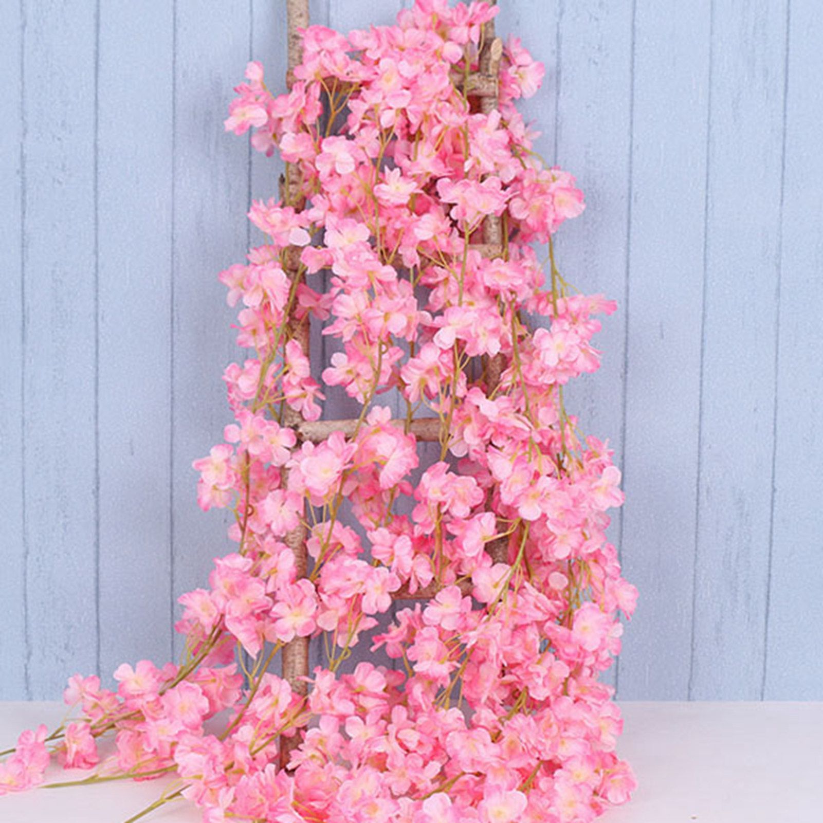 1.8m 256 Simulated Artificial Sakura Flower Garland Hanging Vines for Spring Home Room Wedding Party Decor Dark Pink - Image 4