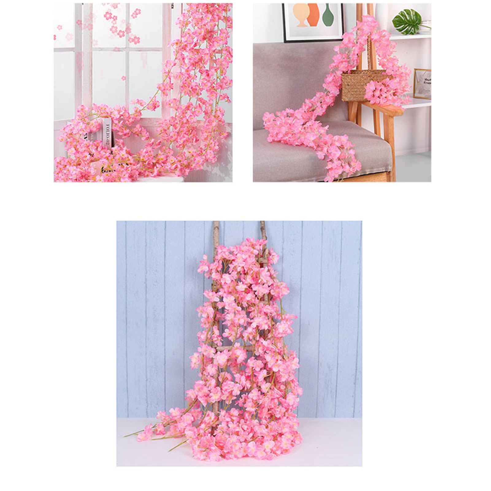 1.8m 256 Simulated Artificial Sakura Flower Garland Hanging Vines for Spring Home Room Wedding Party Decor Dark Pink - Image 5
