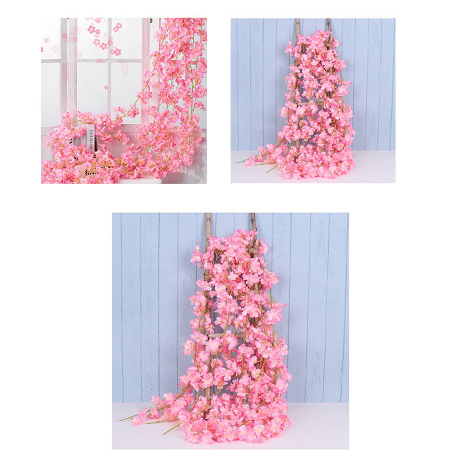 1.8m 256 Simulated Artificial Sakura Flower Garland Hanging Vines for Spring Home Room Wedding Party Decor Dark Pink - Image 6