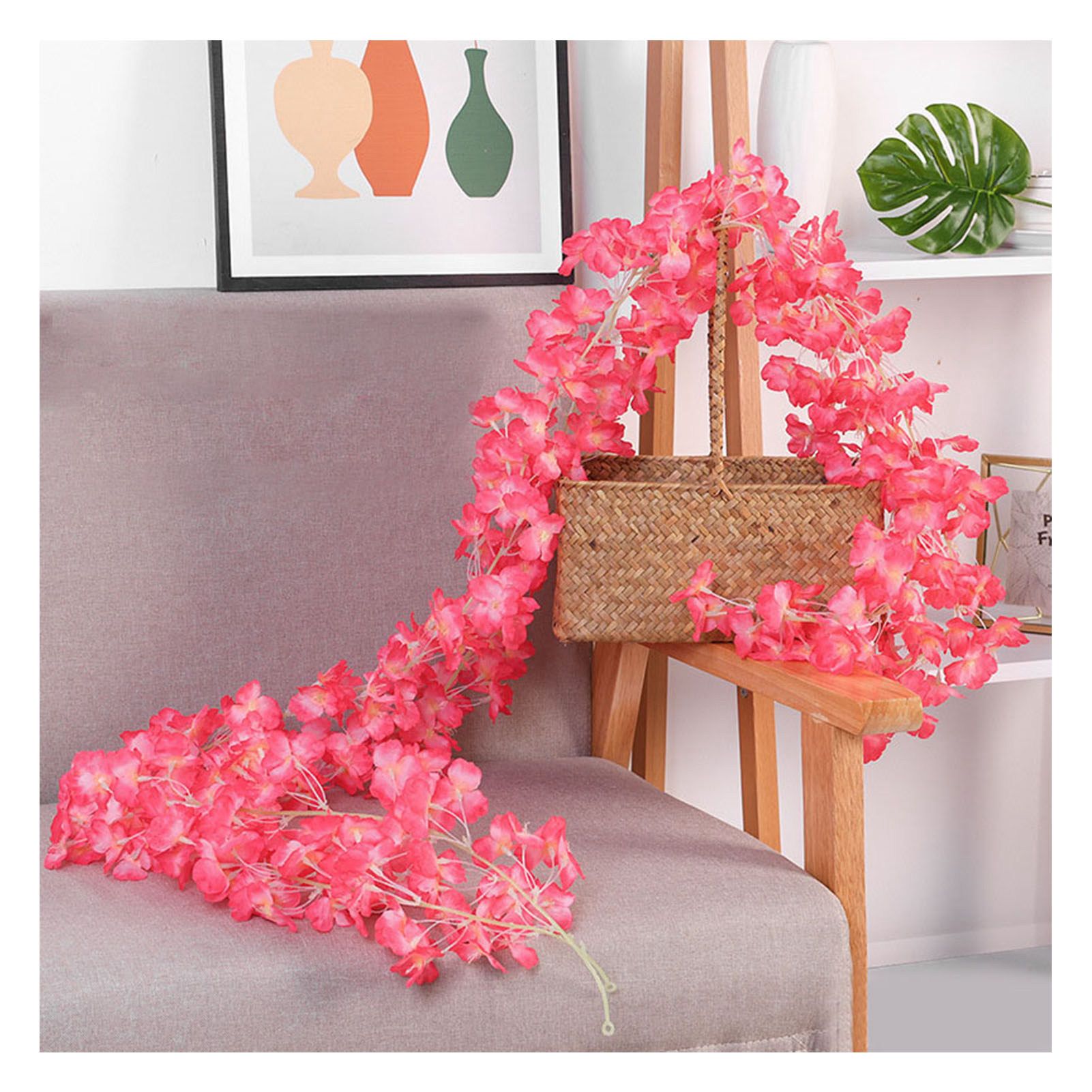 1.8m 256 Simulated Artificial Sakura Flower Garland Hanging Vines for Spring Home Room Wedding Party Decor Rose Red - Image 1