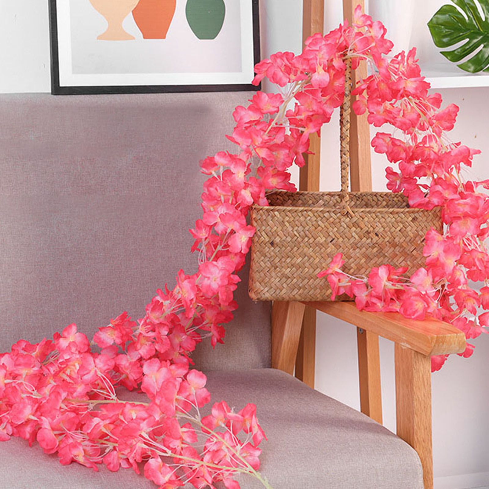 1.8m 256 Simulated Artificial Sakura Flower Garland Hanging Vines for Spring Home Room Wedding Party Decor Rose Red - Image 3