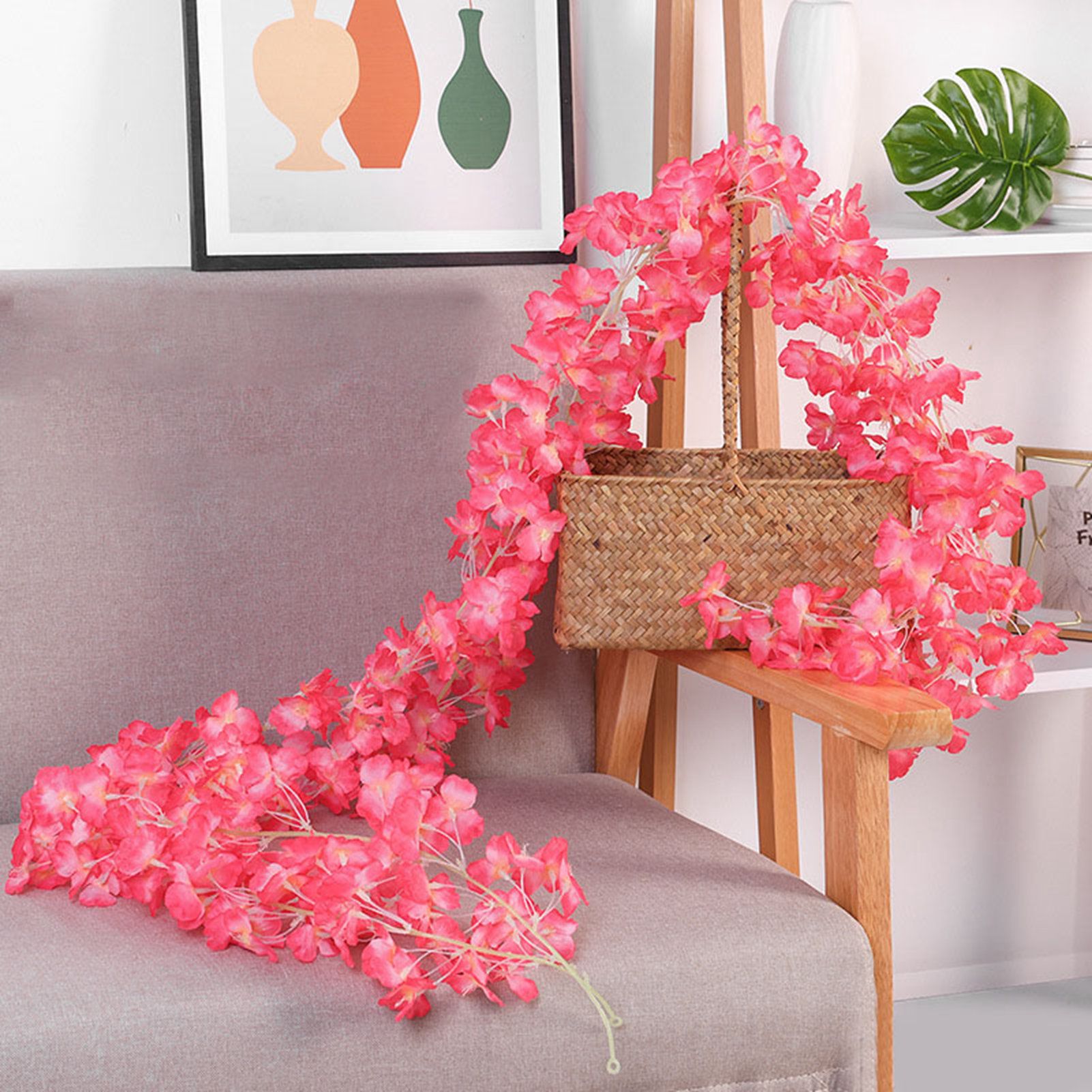1.8m 256 Simulated Artificial Sakura Flower Garland Hanging Vines for Spring Home Room Wedding Party Decor Rose Red - Image 4