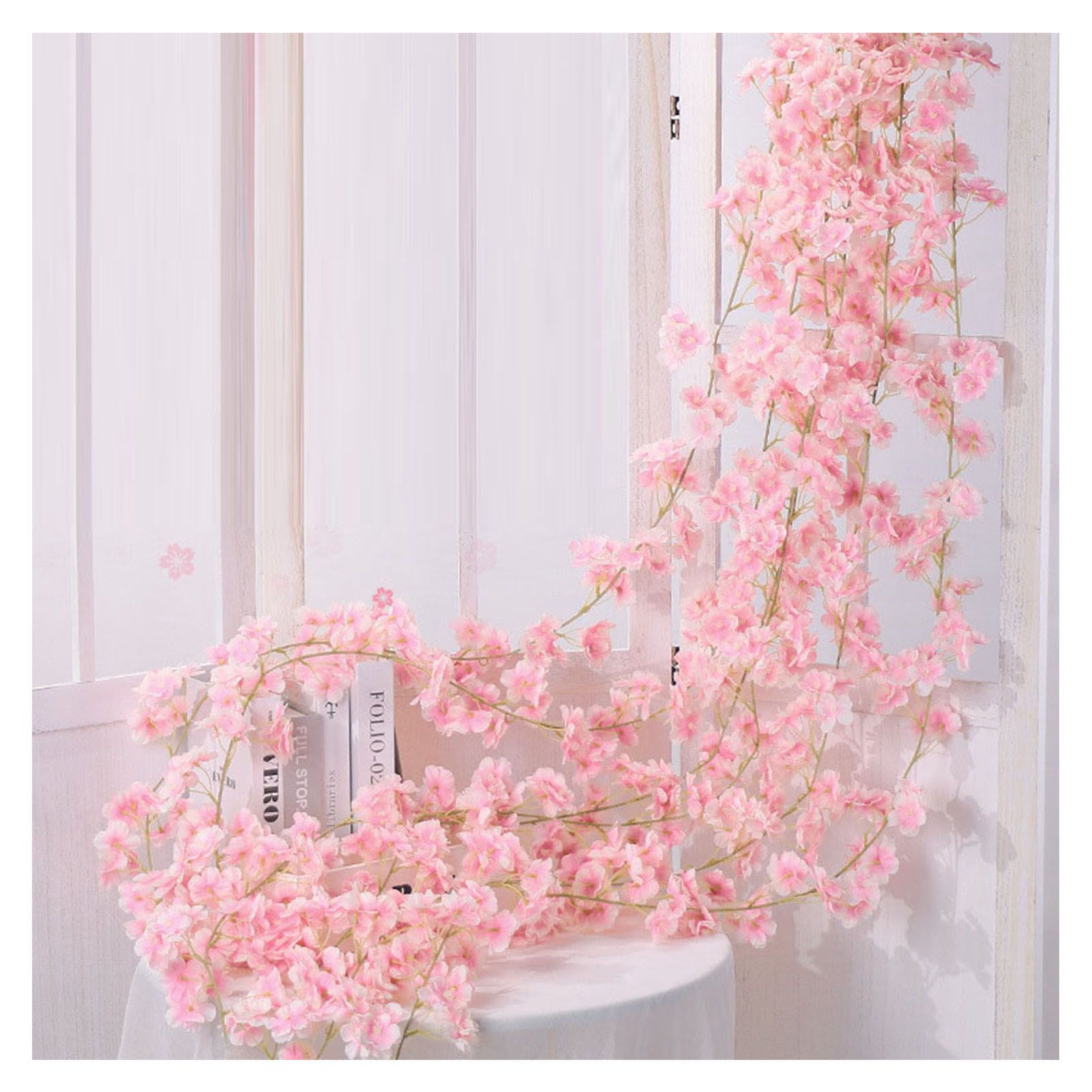 1.8m 256 Simulated Artificial Sakura Flower Garland Hanging Vines for Spring Home Room Wedding Party Decor Light Pink - Image 1