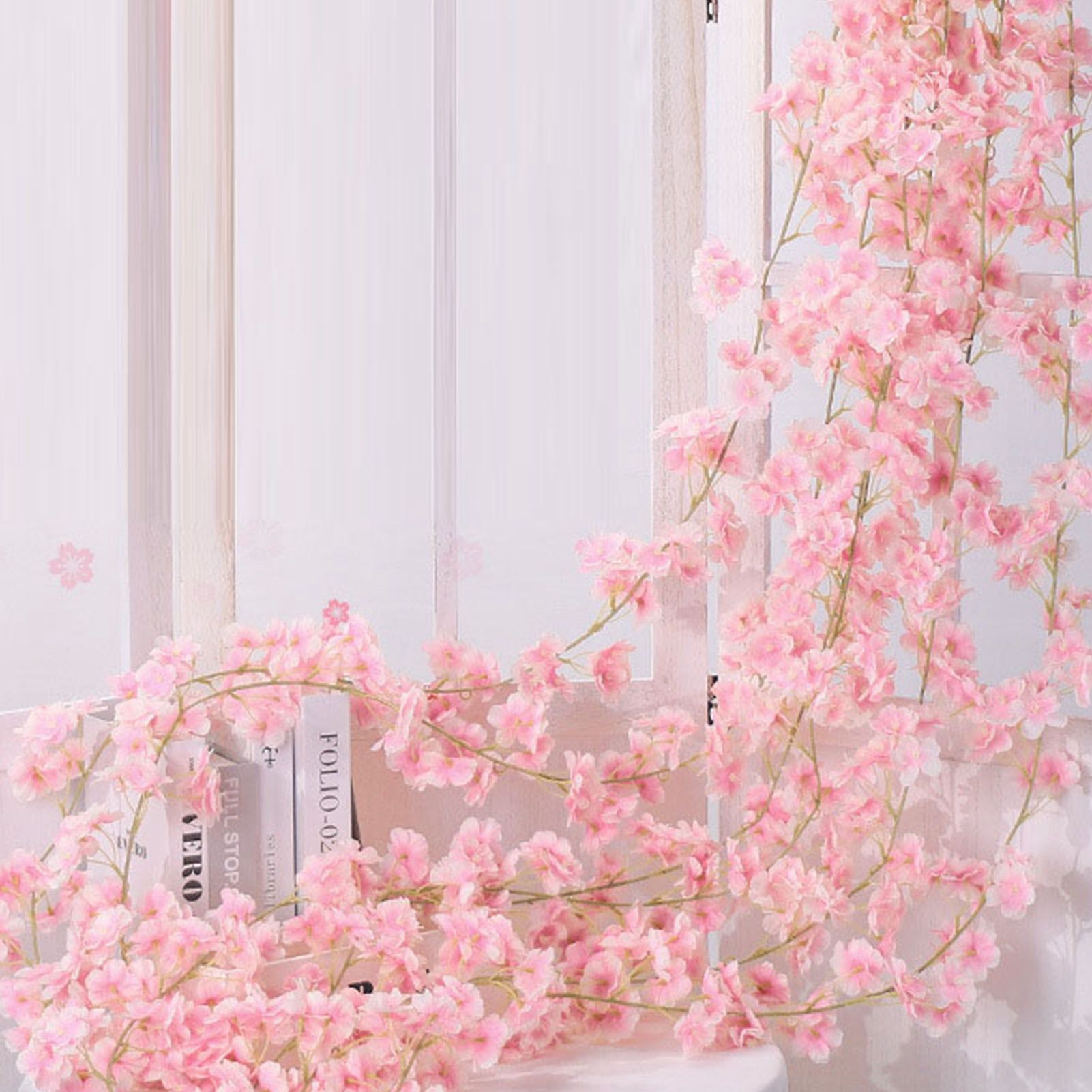 1.8m 256 Simulated Artificial Sakura Flower Garland Hanging Vines for Spring Home Room Wedding Party Decor Light Pink - Image 2