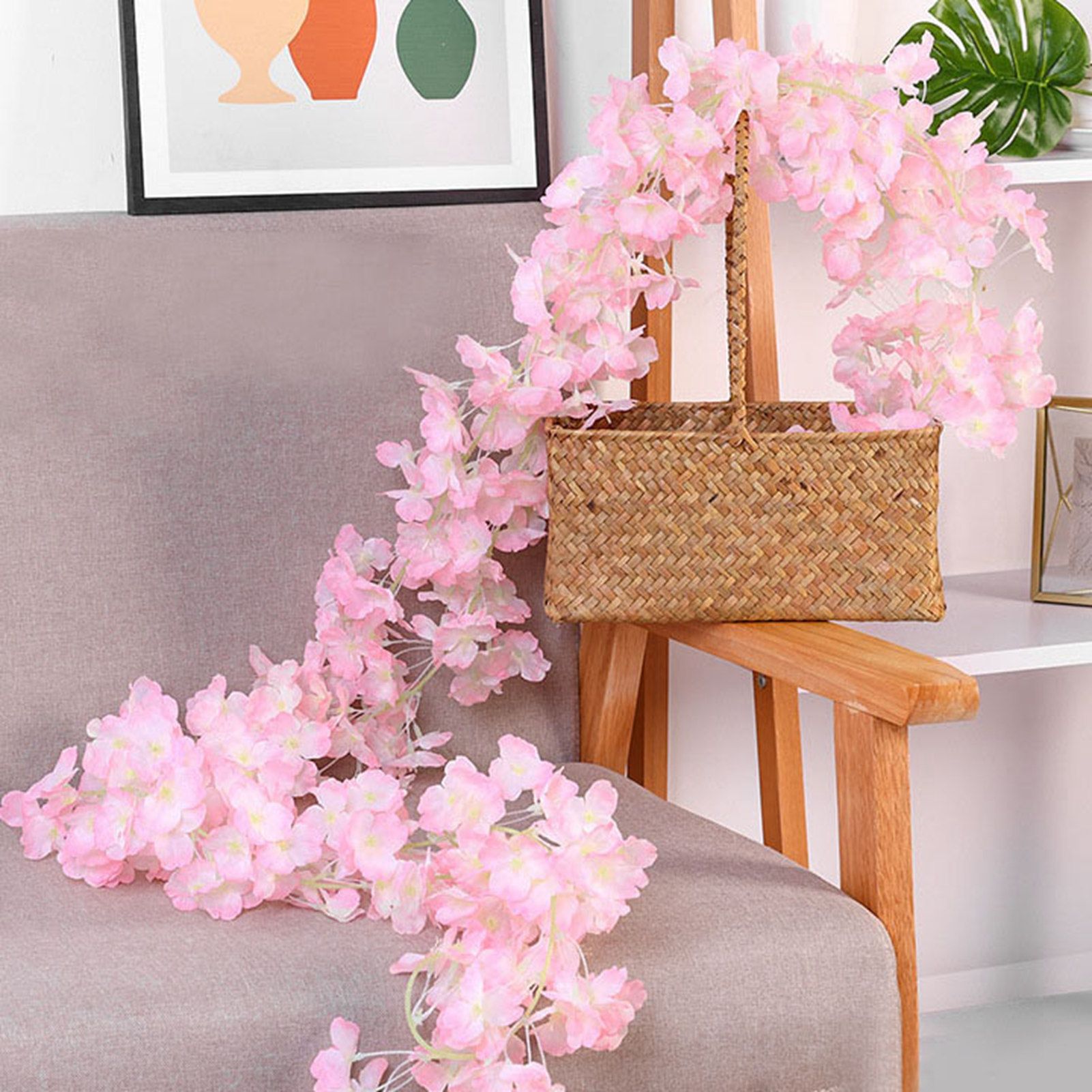 1.8m 256 Simulated Artificial Sakura Flower Garland Hanging Vines for Spring Home Room Wedding Party Decor Light Pink - Image 3