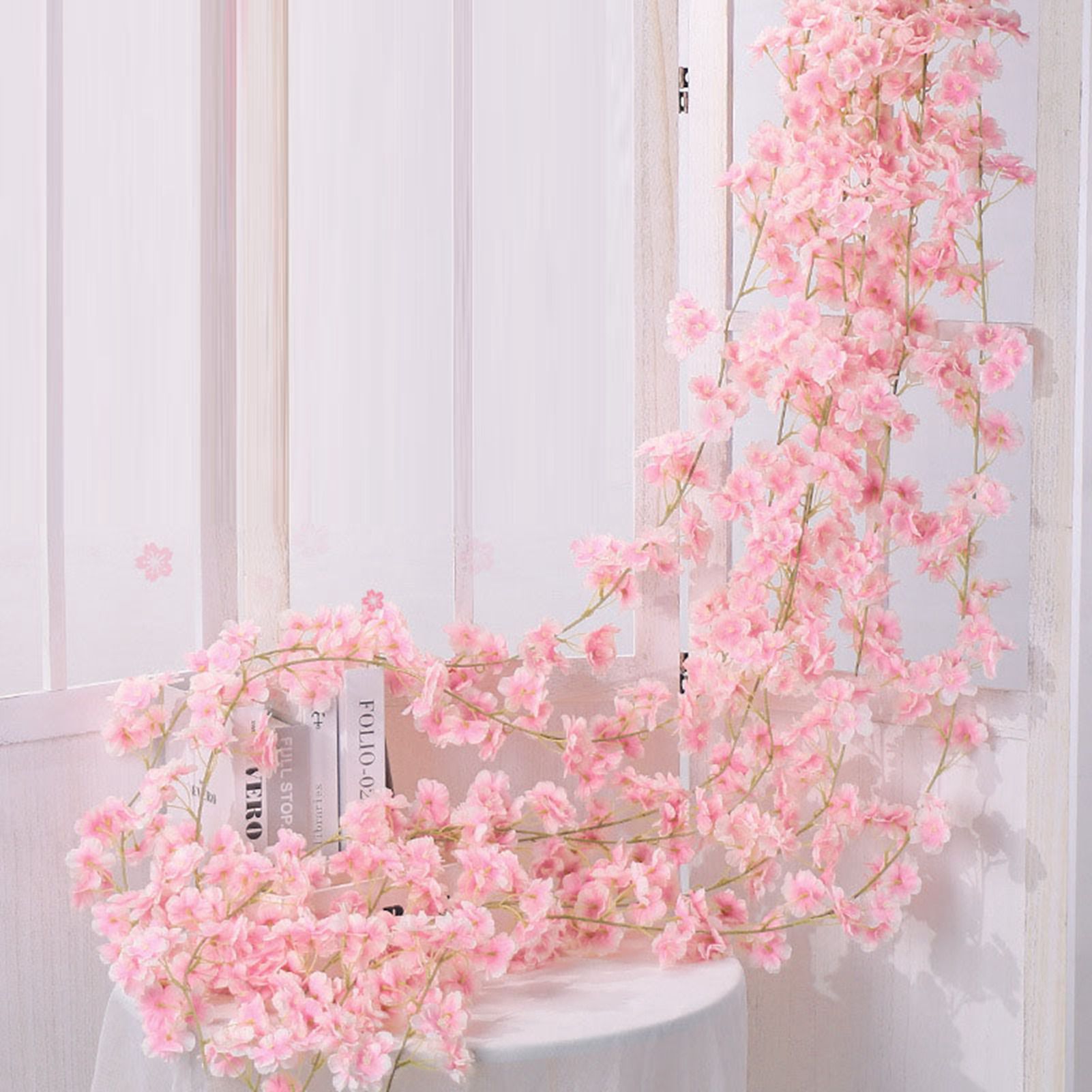 1.8m 256 Simulated Artificial Sakura Flower Garland Hanging Vines for Spring Home Room Wedding Party Decor Light Pink - Image 4