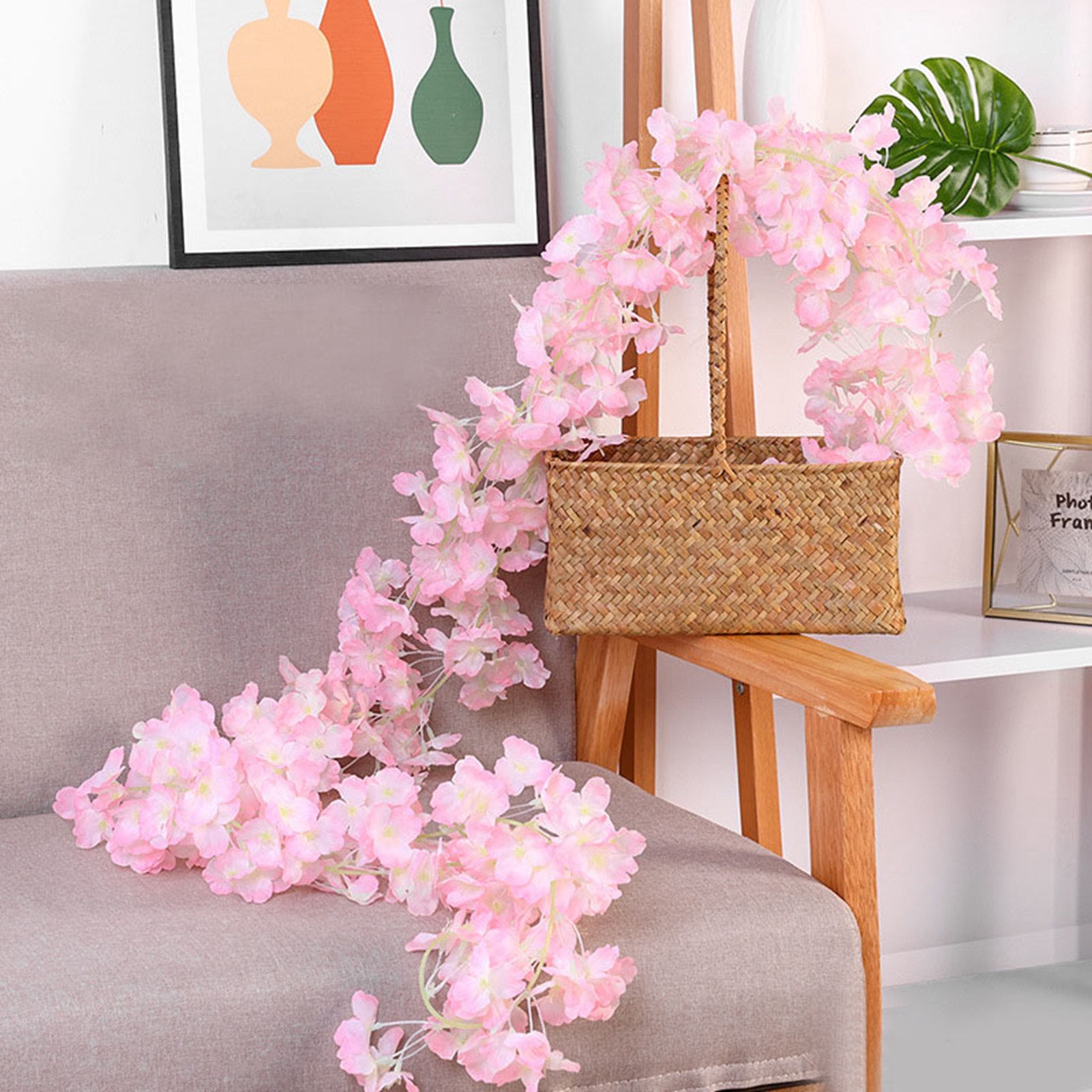 1.8m 256 Simulated Artificial Sakura Flower Garland Hanging Vines for Spring Home Room Wedding Party Decor Light Pink - Image 8