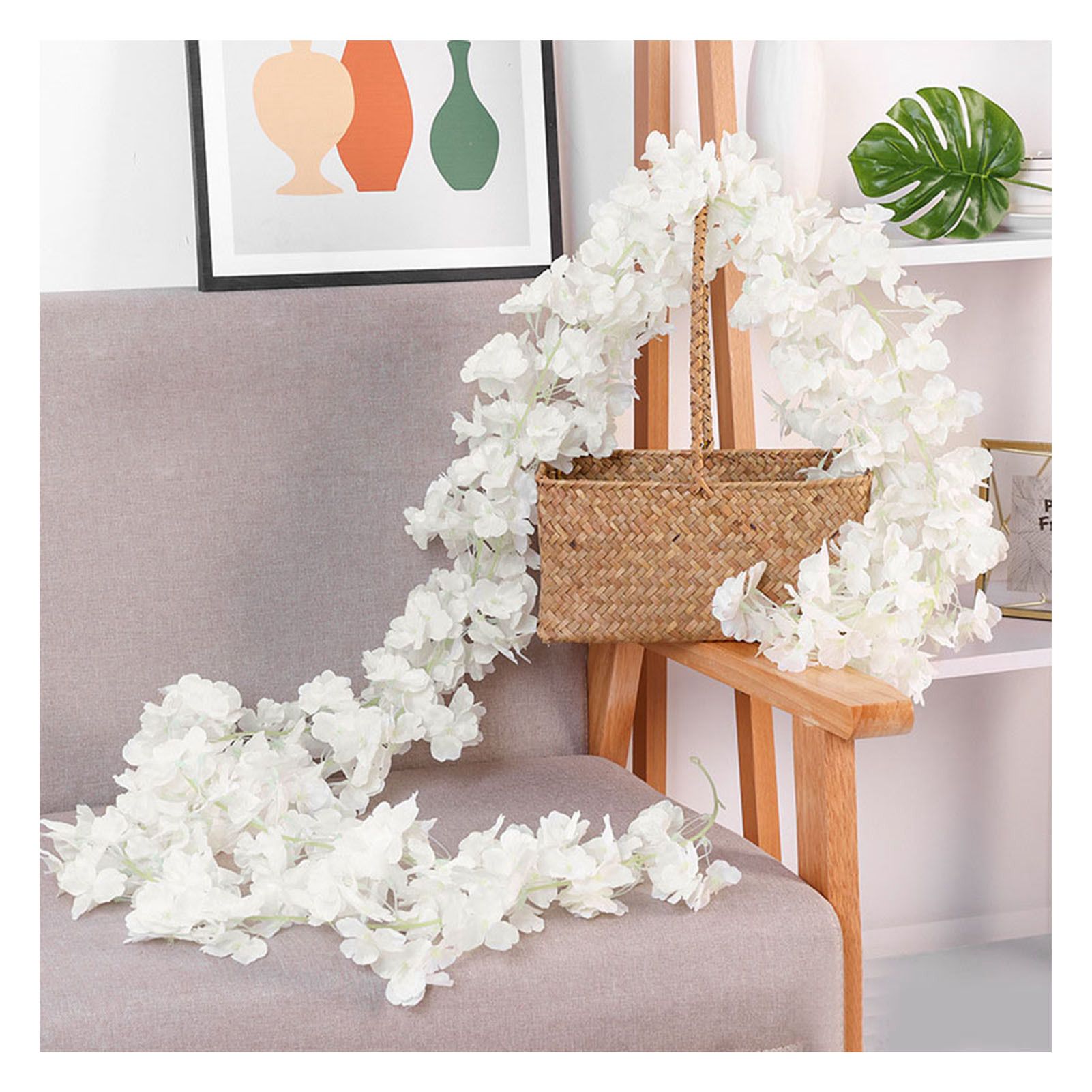 1.8m 256 Simulated Artificial Sakura Flower Garland Hanging Vines for Spring Home Room Wedding Party Decor White - Image 1