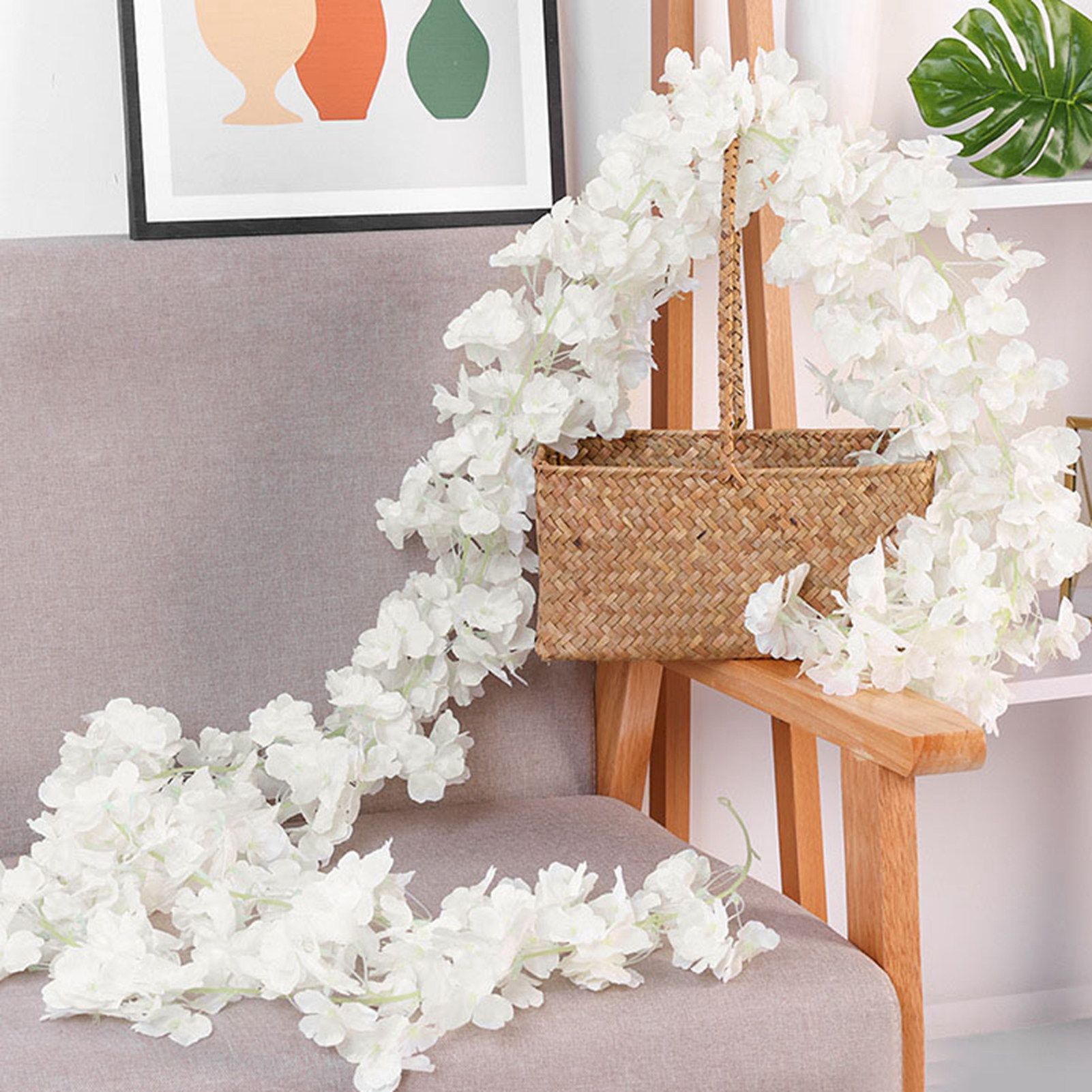 1.8m 256 Simulated Artificial Sakura Flower Garland Hanging Vines for Spring Home Room Wedding Party Decor White - Image 2