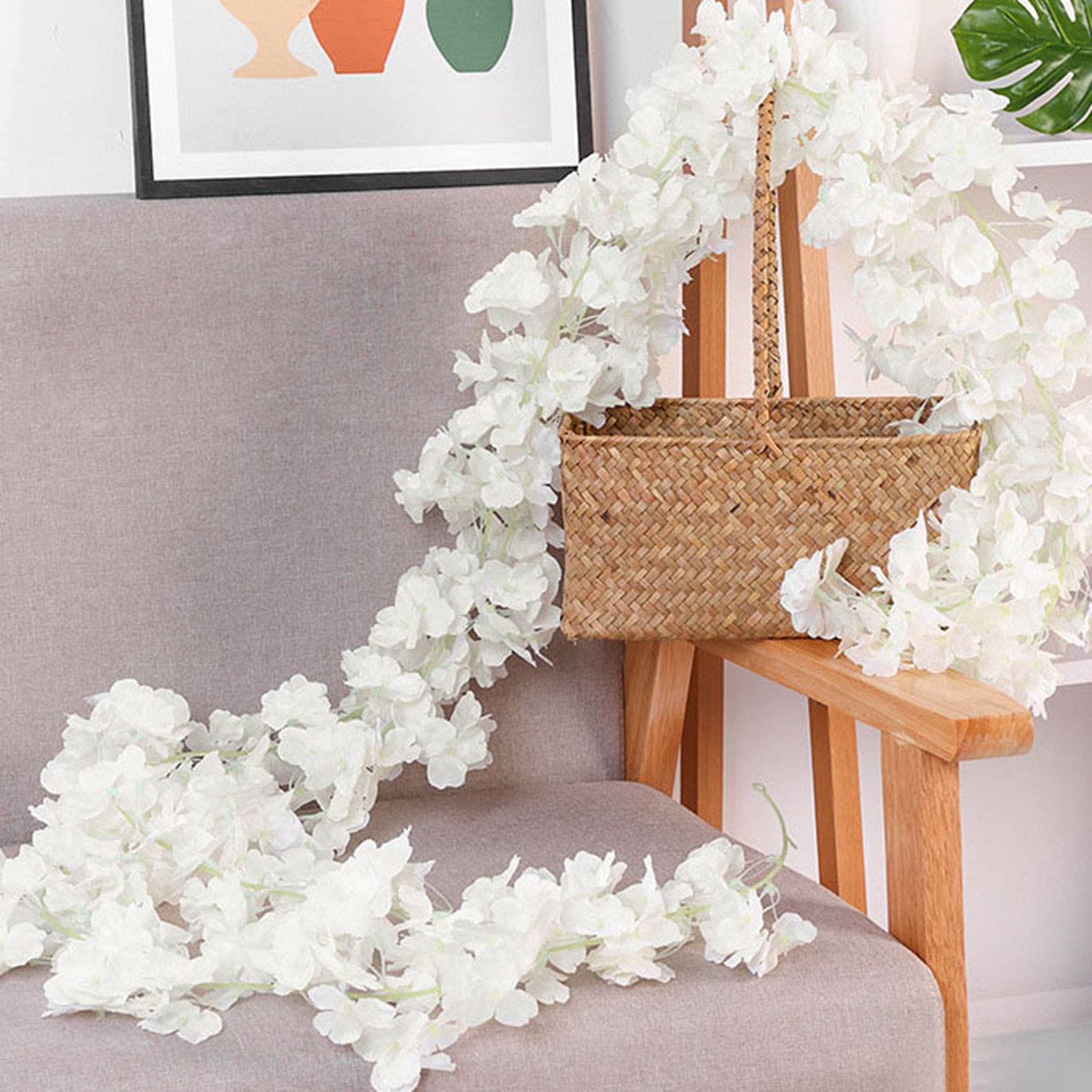 1.8m 256 Simulated Artificial Sakura Flower Garland Hanging Vines for Spring Home Room Wedding Party Decor White - Image 3