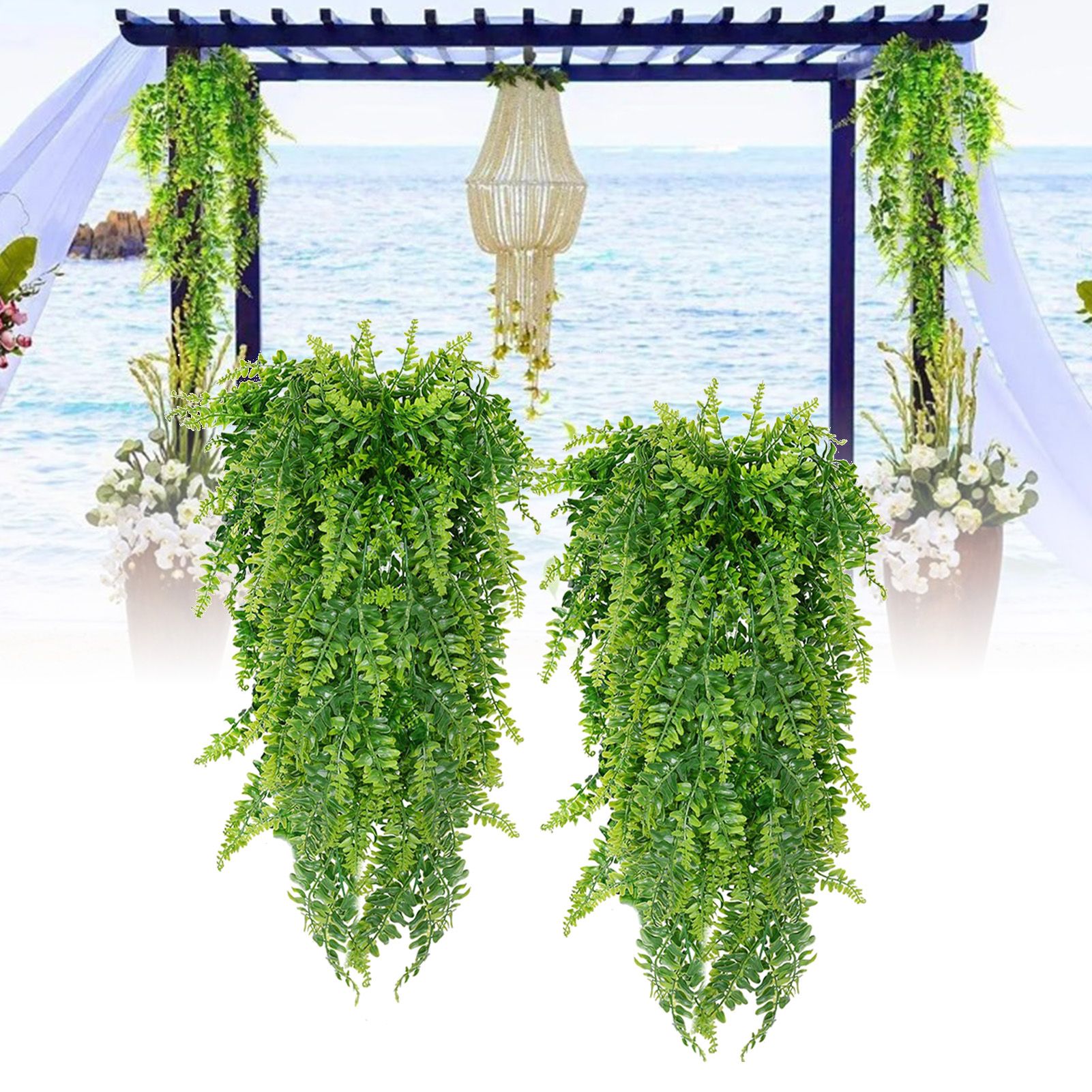 2pcs Artificial Hanging Plants Fern Plastic Green Fake Wall Hanging Ferns Plants for Garden Wedding Decoration - Image 5