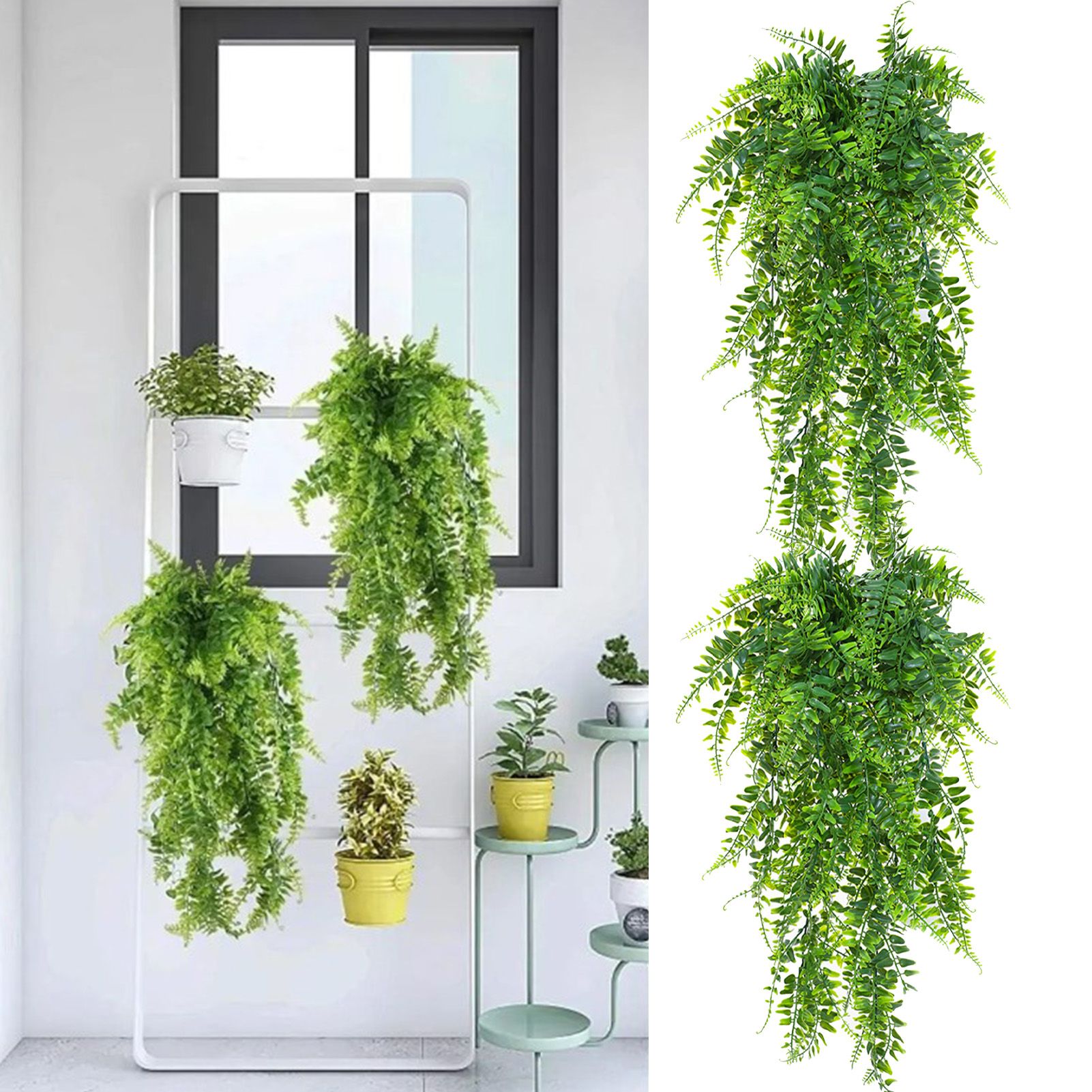 2pcs Artificial Hanging Plants Fern Plastic Green Fake Wall Hanging Ferns Plants for Garden Wedding Decoration - Image 6