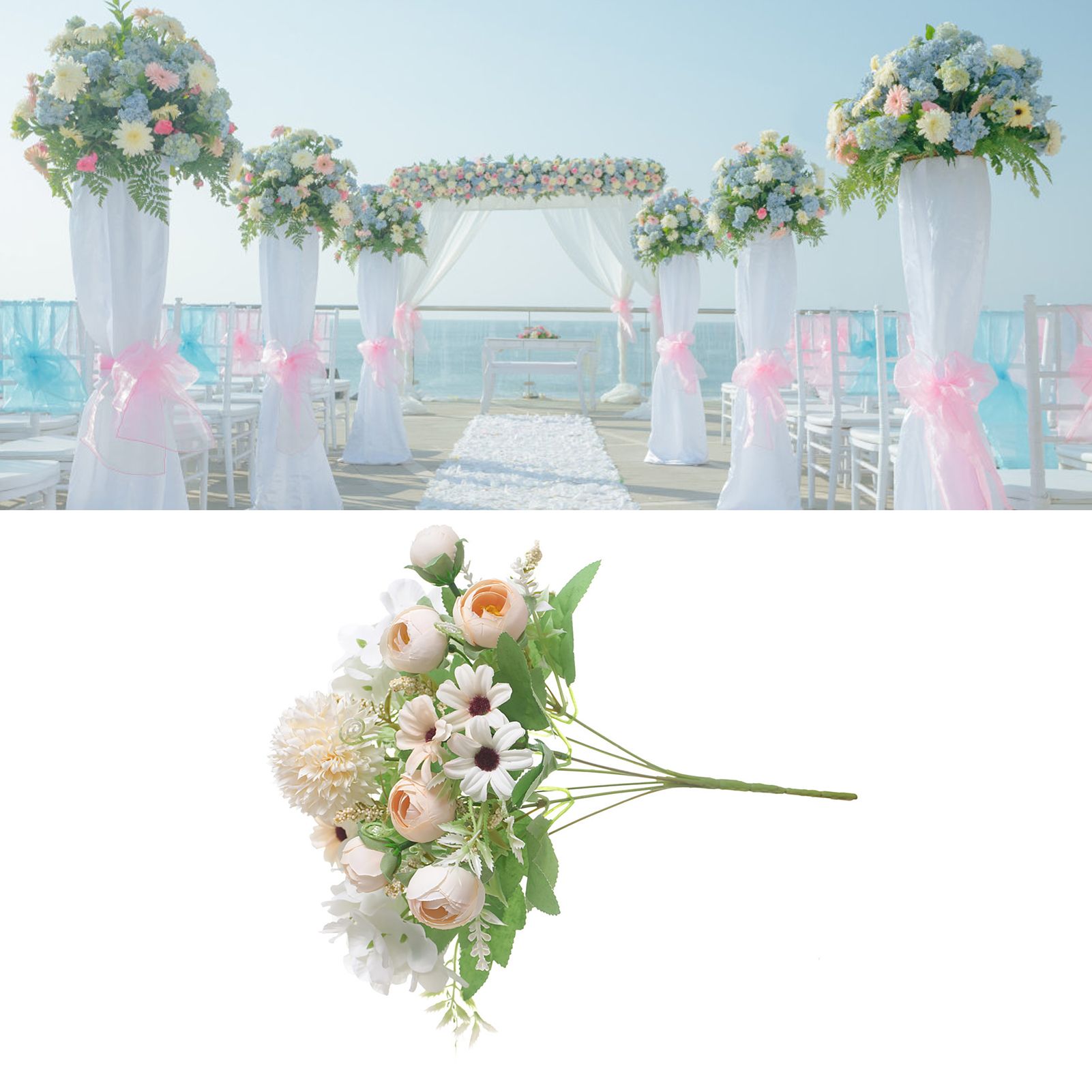 Artificial Flower Exquisite Lifelike Silk Cloth Faux Flower for Photography Wedding Home Shop Decoration Champagne - Image 5