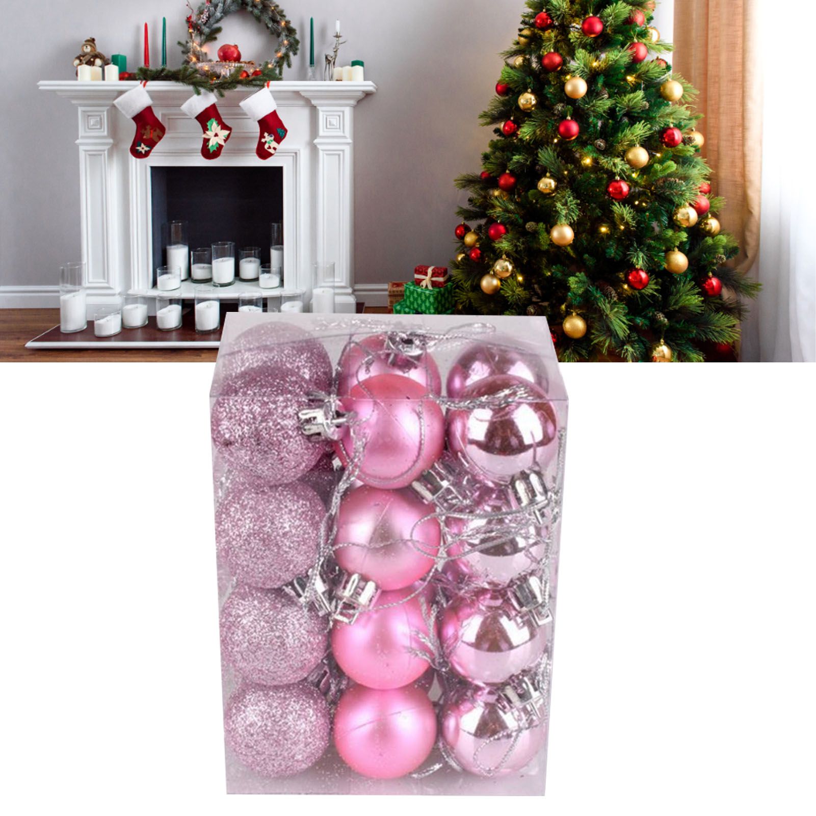 72Pcs Christmas Balls Hanging Decorative Christmas Tree Balls for Christmas Weddings Engagements Anniversaries Parties Pink - Image 5