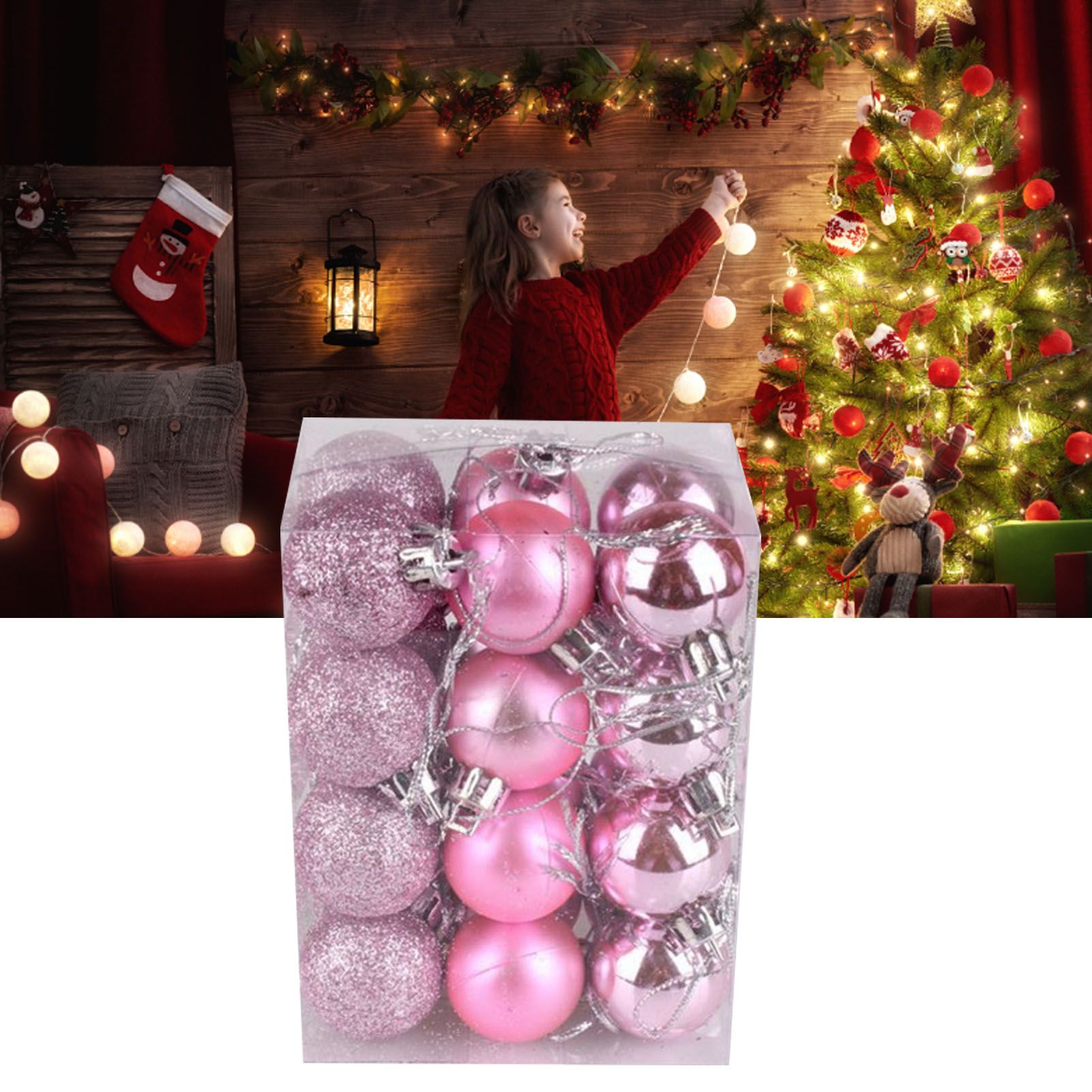 72Pcs Christmas Balls Hanging Decorative Christmas Tree Balls for Christmas Weddings Engagements Anniversaries Parties Pink - Image 6