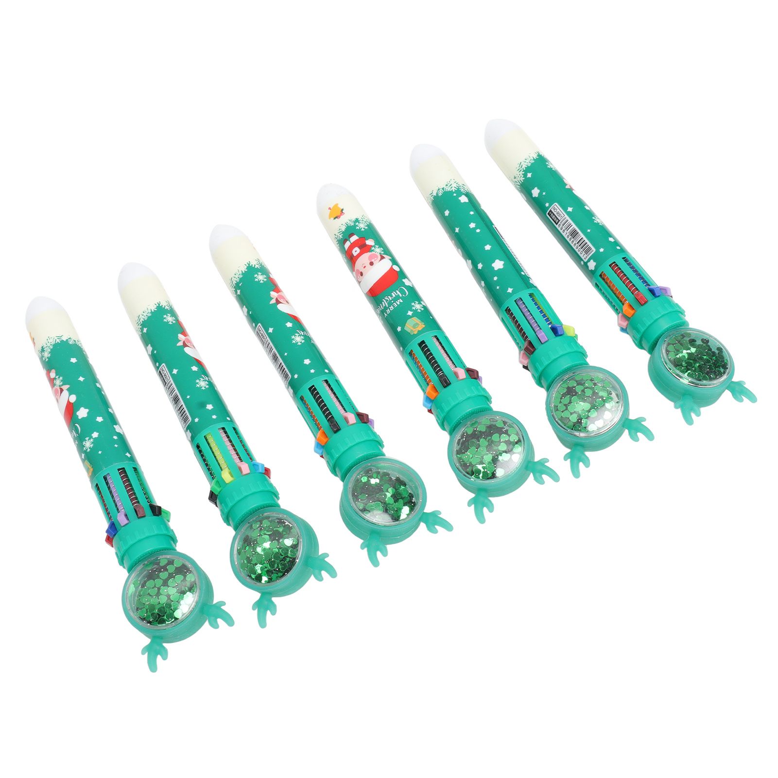 6Pcs Christmas Theme Ballpoint Pens 10 Color Cute Sequin Retractable Gift School Office Stationery Green Boy Pattern - Image 2