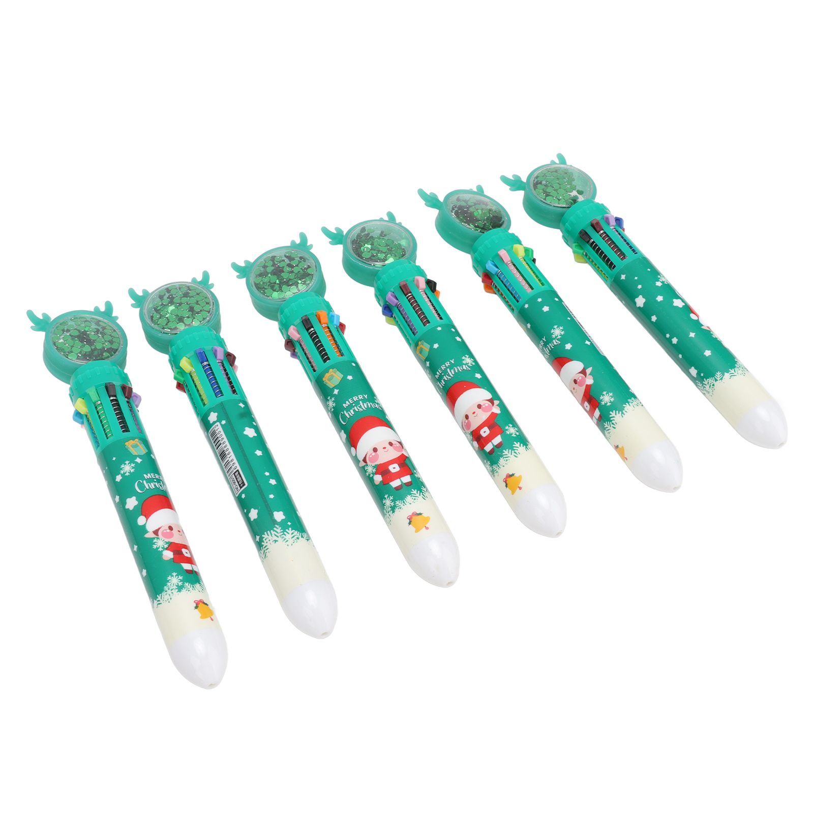 6Pcs Christmas Theme Ballpoint Pens 10 Color Cute Sequin Retractable Gift School Office Stationery Green Boy Pattern - Image 4