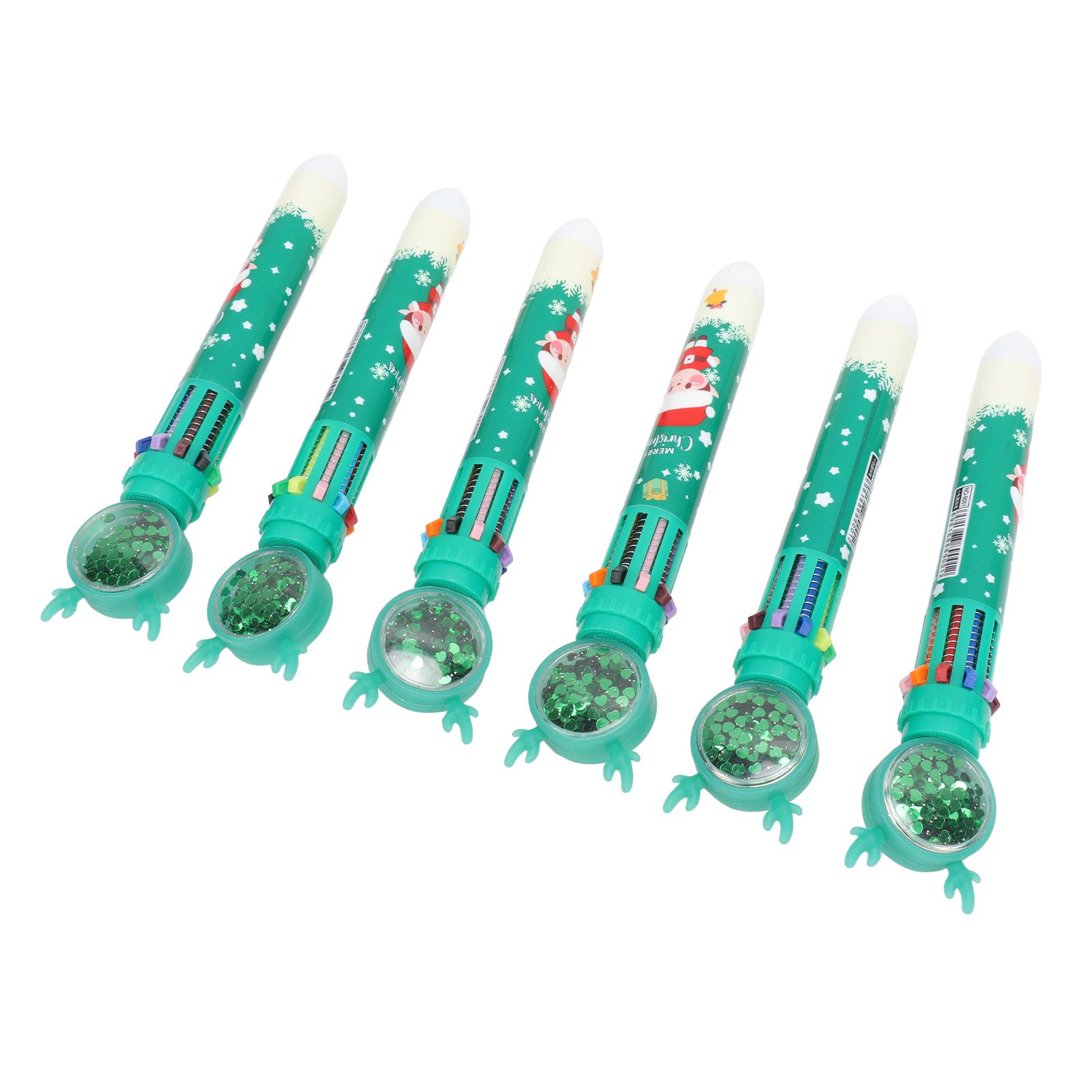 6Pcs Christmas Theme Ballpoint Pens 10 Color Cute Sequin Retractable Gift School Office Stationery Green Boy Pattern - Image 5