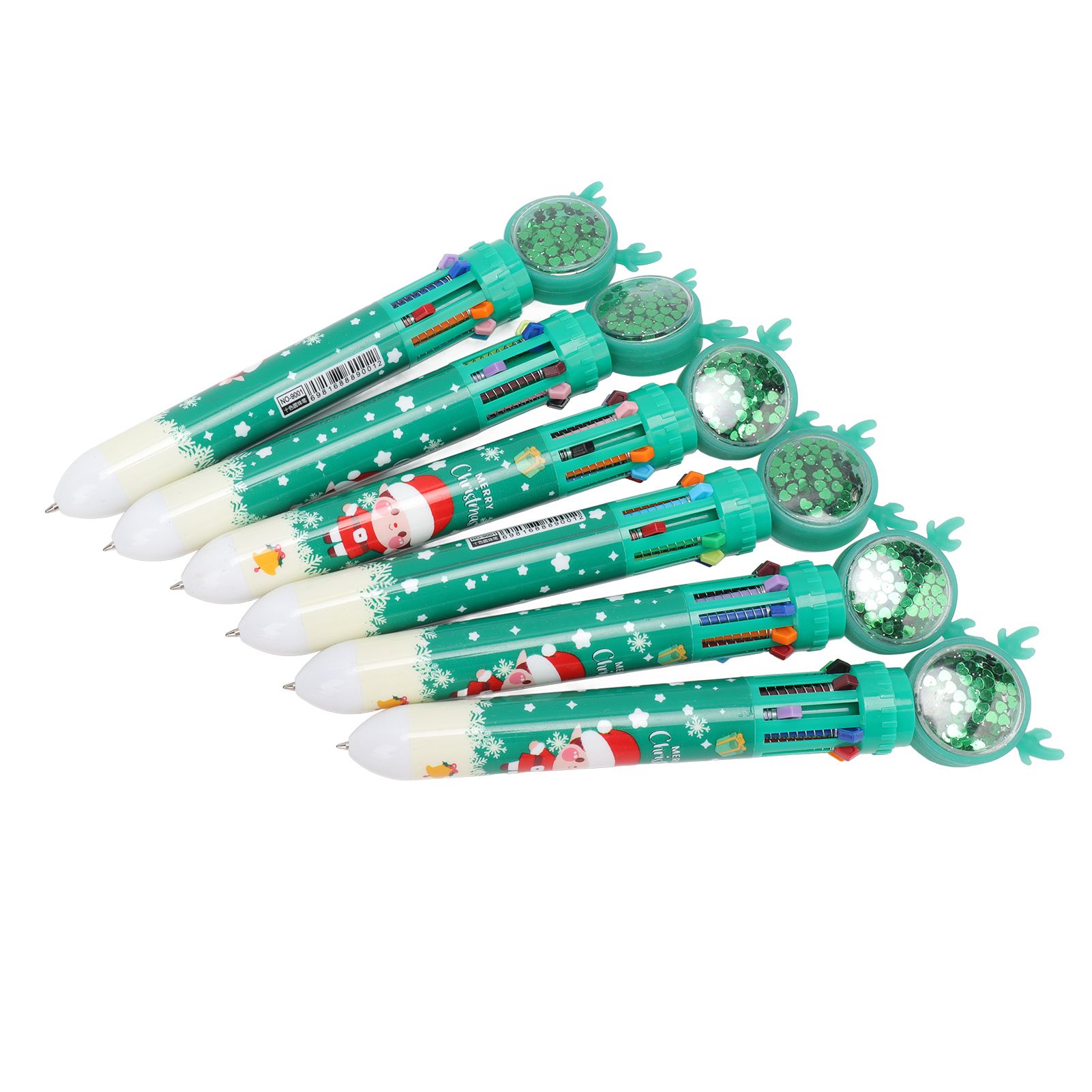 6Pcs Christmas Theme Ballpoint Pens 10 Color Cute Sequin Retractable Gift School Office Stationery Green Boy Pattern - Image 6