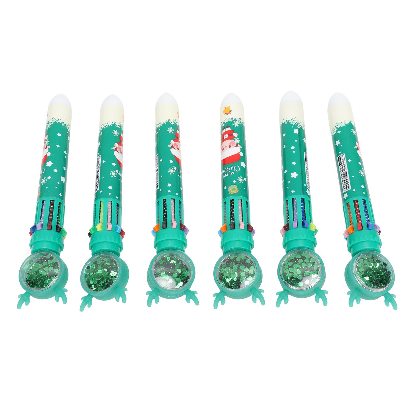 6Pcs Christmas Theme Ballpoint Pens 10 Color Cute Sequin Retractable Gift School Office Stationery Green Boy Pattern - Image 7