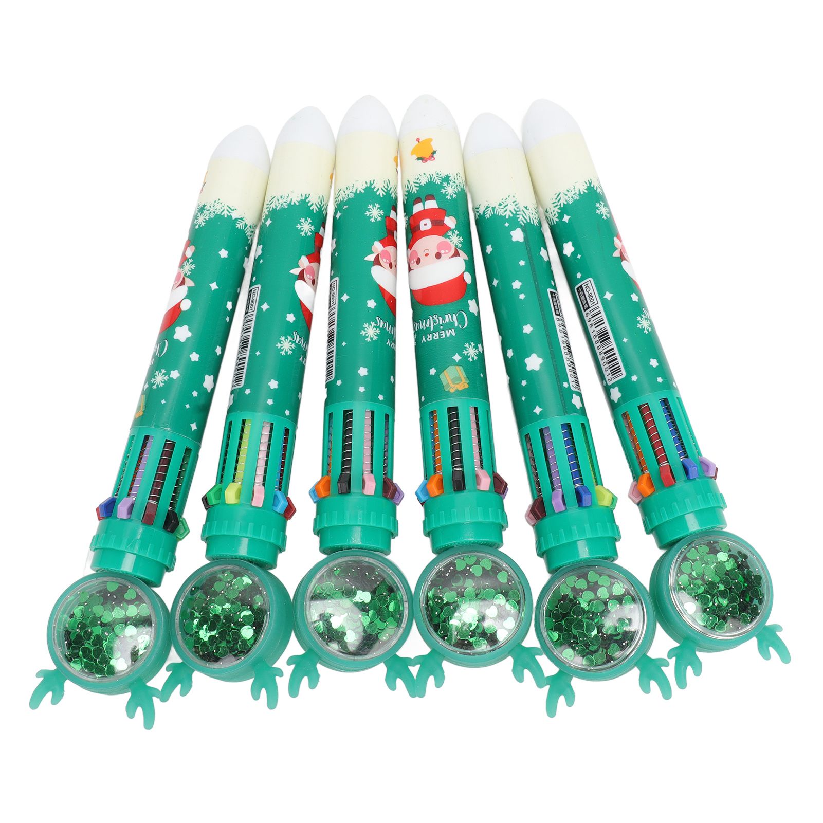 6Pcs Christmas Theme Ballpoint Pens 10 Color Cute Sequin Retractable Gift School Office Stationery Green Boy Pattern - Image 8