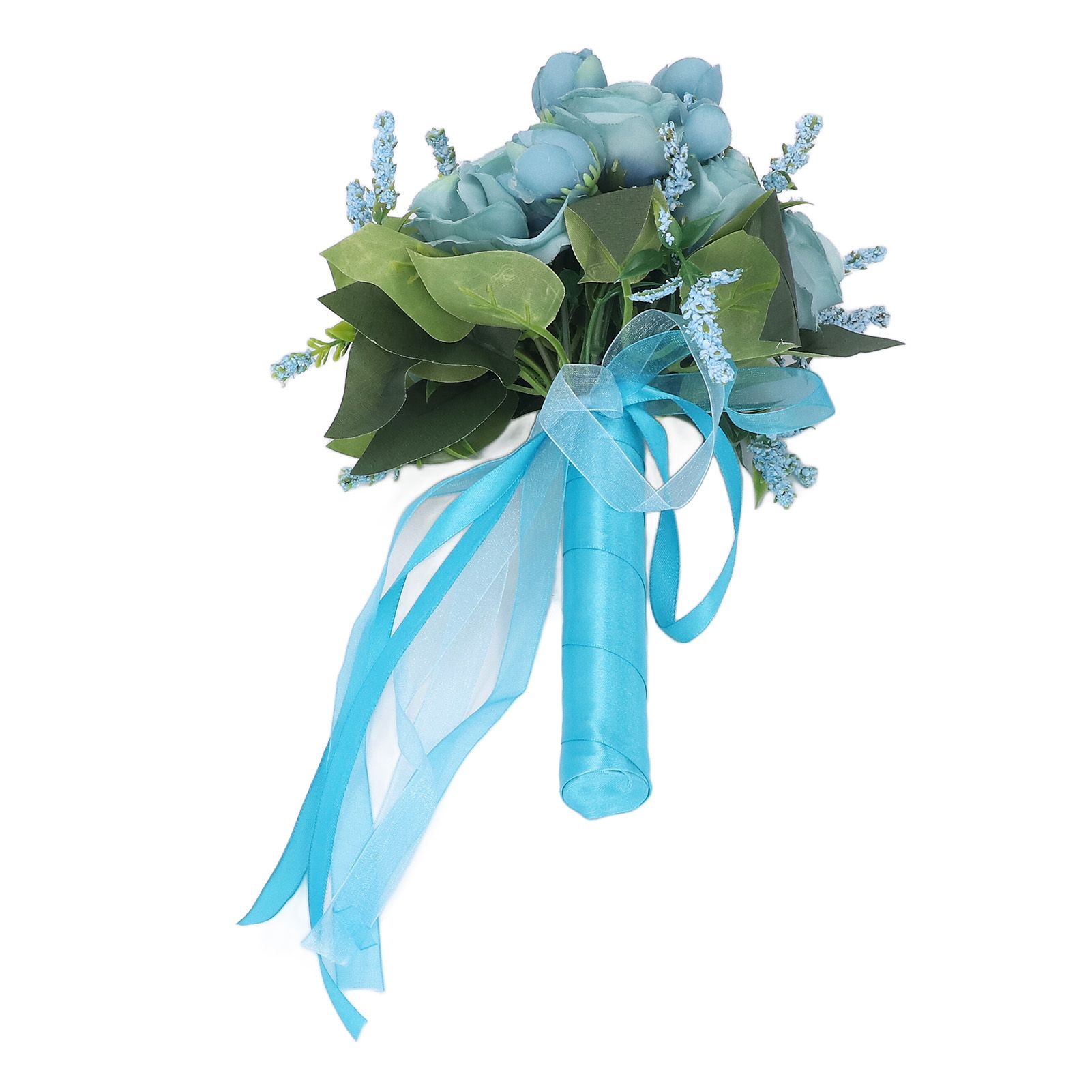 Wedding Bouquet Simulation Artificial Rose Lifelike Green Leaves Modern Elegant Rose for Wedding Church Home Decor Lake Blue - Image 4