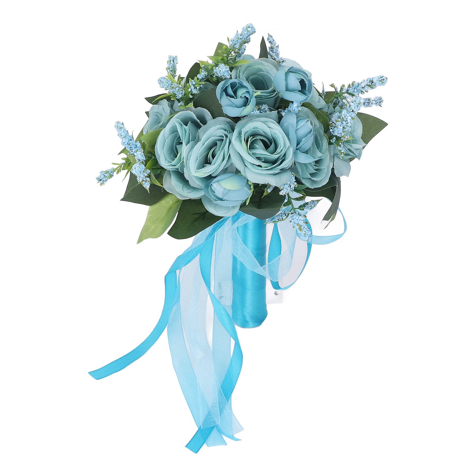 Wedding Bouquet Simulation Artificial Rose Lifelike Green Leaves Modern Elegant Rose for Wedding Church Home Decor Lake Blue - Image 5