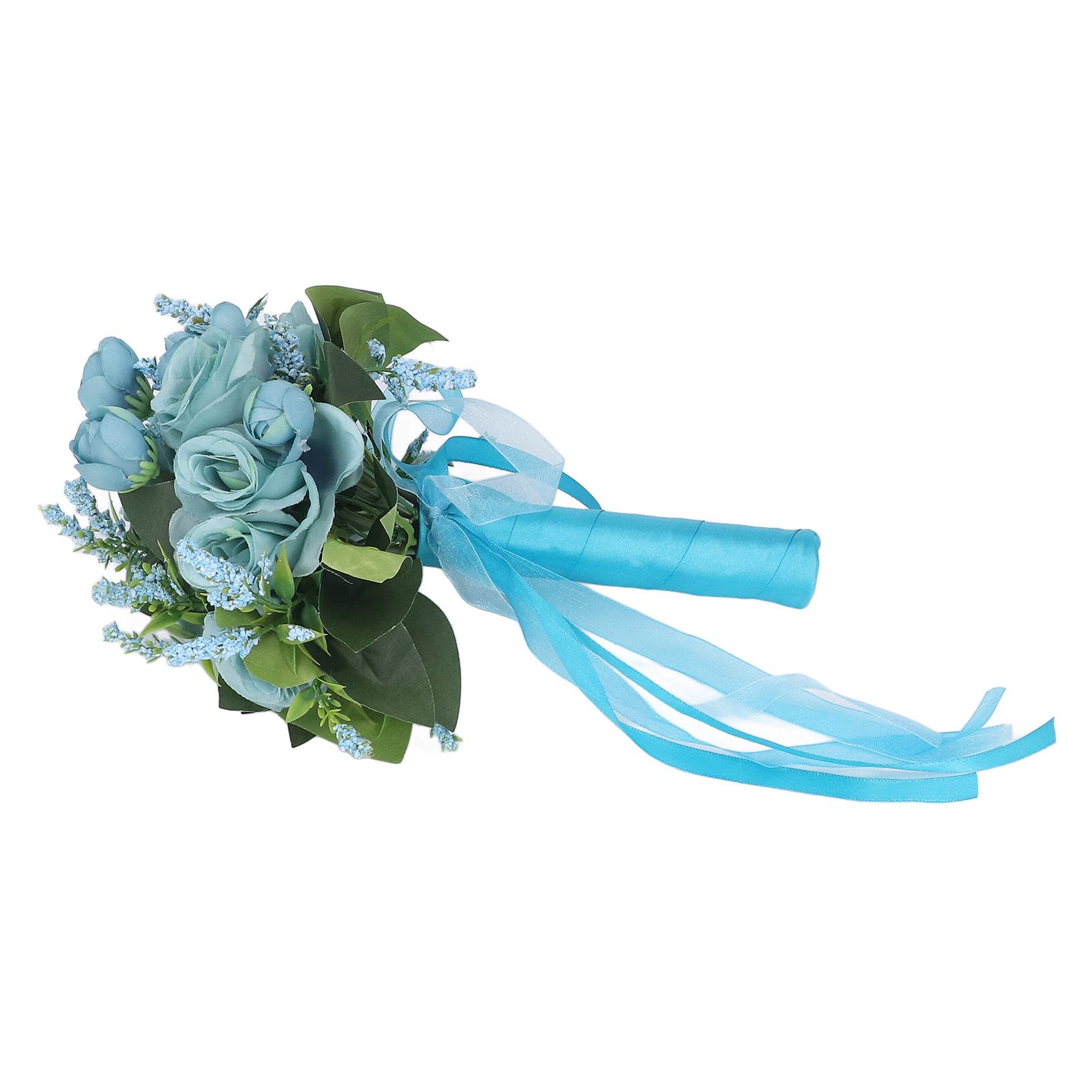 Wedding Bouquet Simulation Artificial Rose Lifelike Green Leaves Modern Elegant Rose for Wedding Church Home Decor Lake Blue - Image 8
