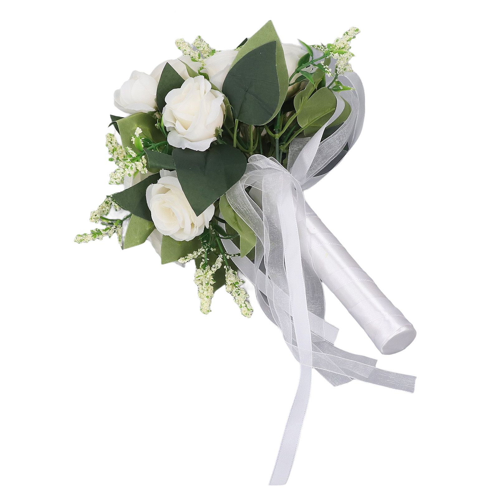 Wedding Bouquet Simulation Artificial Rose Lifelike Green Leaves Modern Elegant Rose for Wedding Church Home Decor Milky White - Image 7