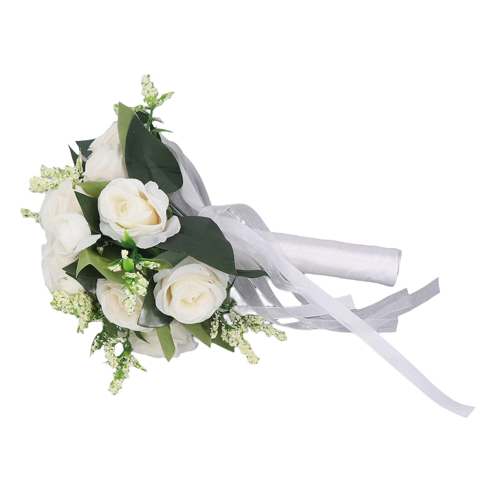 Wedding Bouquet Simulation Artificial Rose Lifelike Green Leaves Modern Elegant Rose for Wedding Church Home Decor Milky White - Image 8