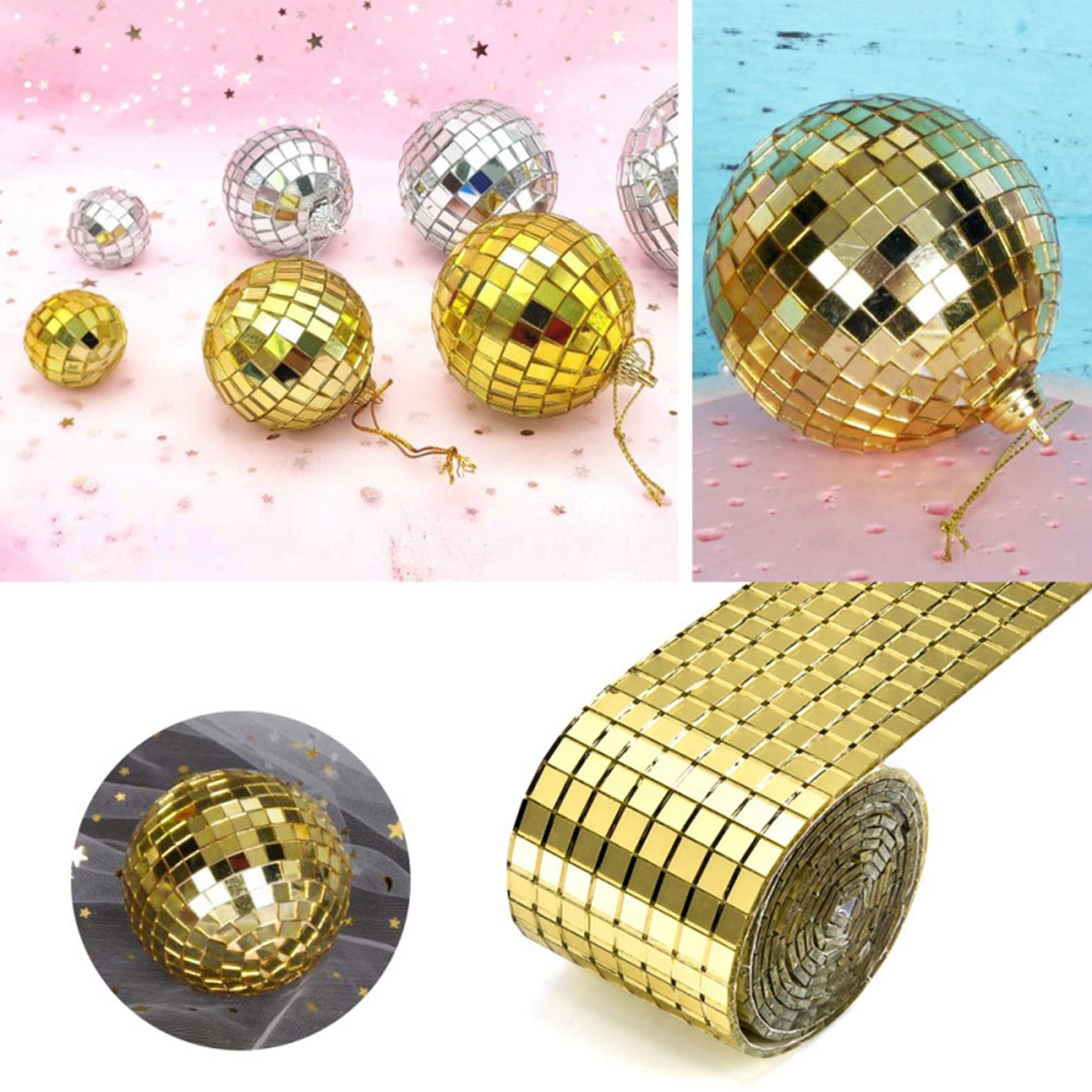 4X100CM 1464 Grains Self Adhesive Mosaic Tiles Wall Sticker Innovative DIY Glass Mirrors Sticker Home Decoration KTV Sticker Gold - Image 5