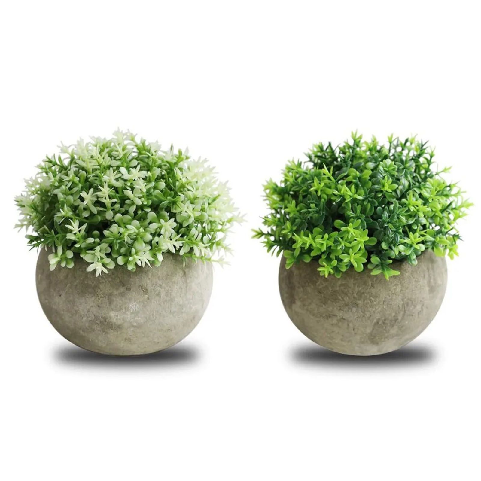2 PCS Simulated Plant Bonsai Semicircular Ball Pulp Bonsai Desktop Green Plants Potted Ornaments White Green - Image 1
