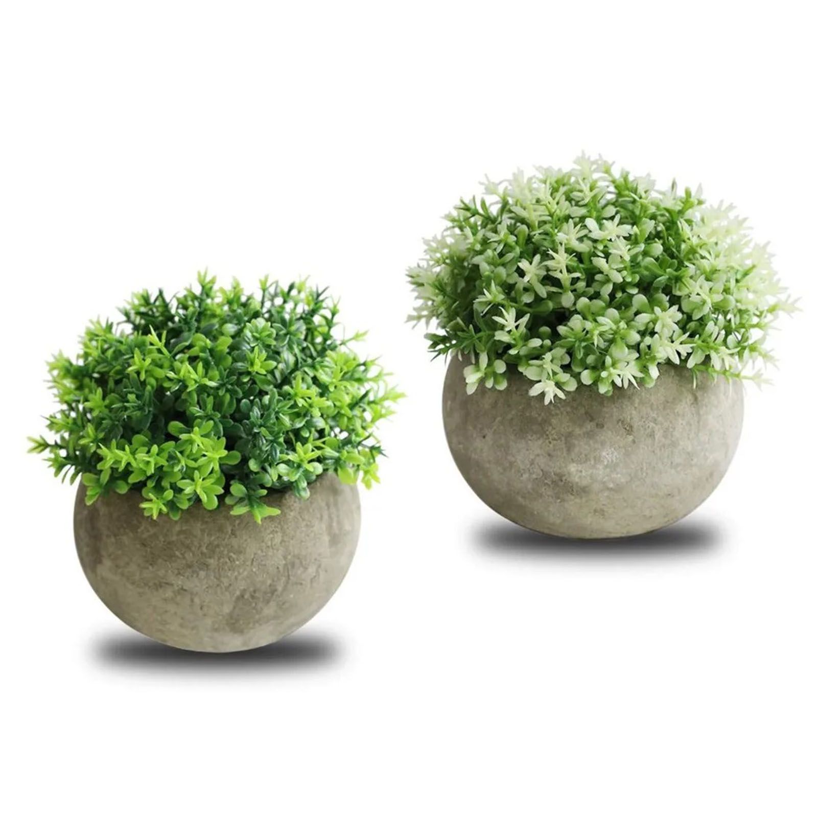 2 PCS Simulated Plant Bonsai Semicircular Ball Pulp Bonsai Desktop Green Plants Potted Ornaments White Green - Image 2