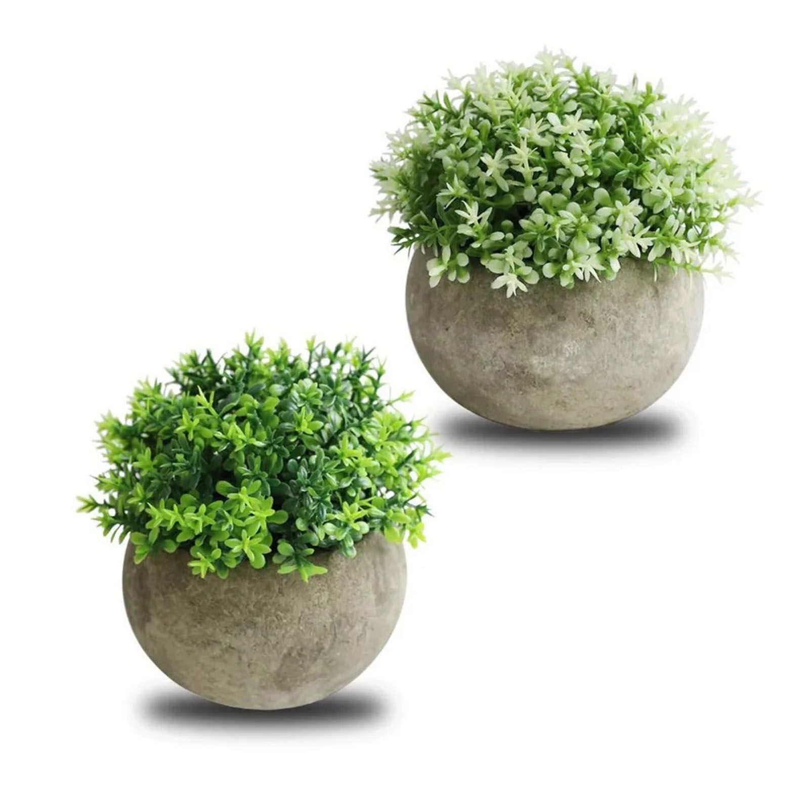 2 PCS Simulated Plant Bonsai Semicircular Ball Pulp Bonsai Desktop Green Plants Potted Ornaments White Green - Image 3