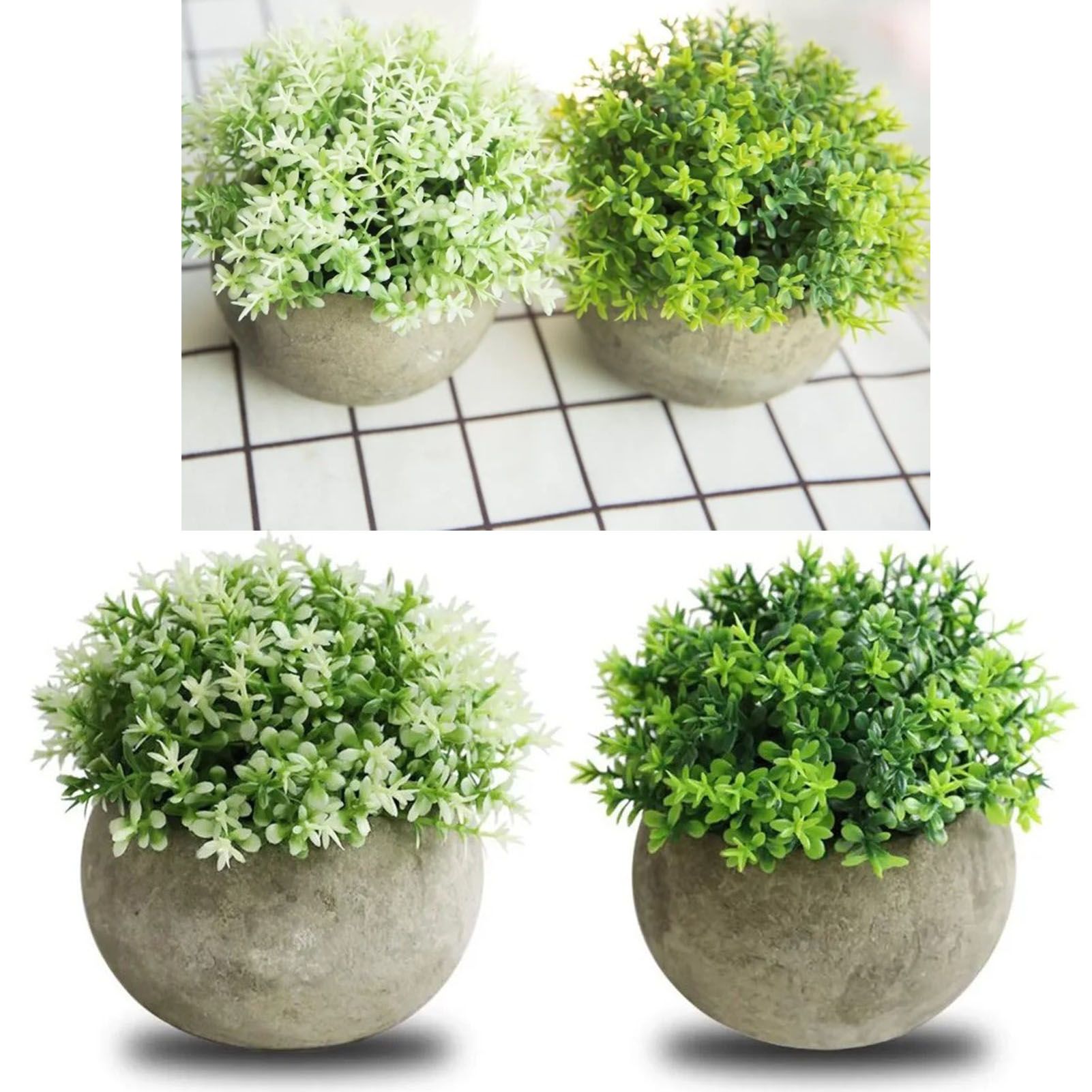 2 PCS Simulated Plant Bonsai Semicircular Ball Pulp Bonsai Desktop Green Plants Potted Ornaments White Green - Image 5