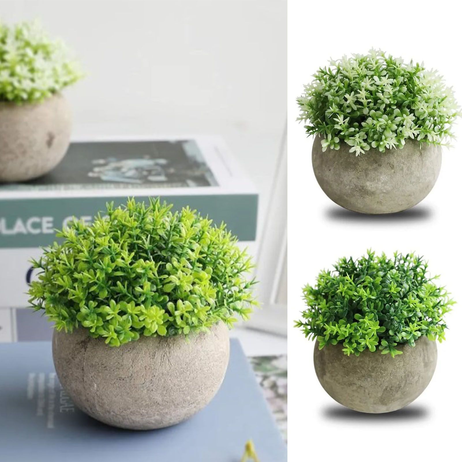 2 PCS Simulated Plant Bonsai Semicircular Ball Pulp Bonsai Desktop Green Plants Potted Ornaments White Green - Image 6